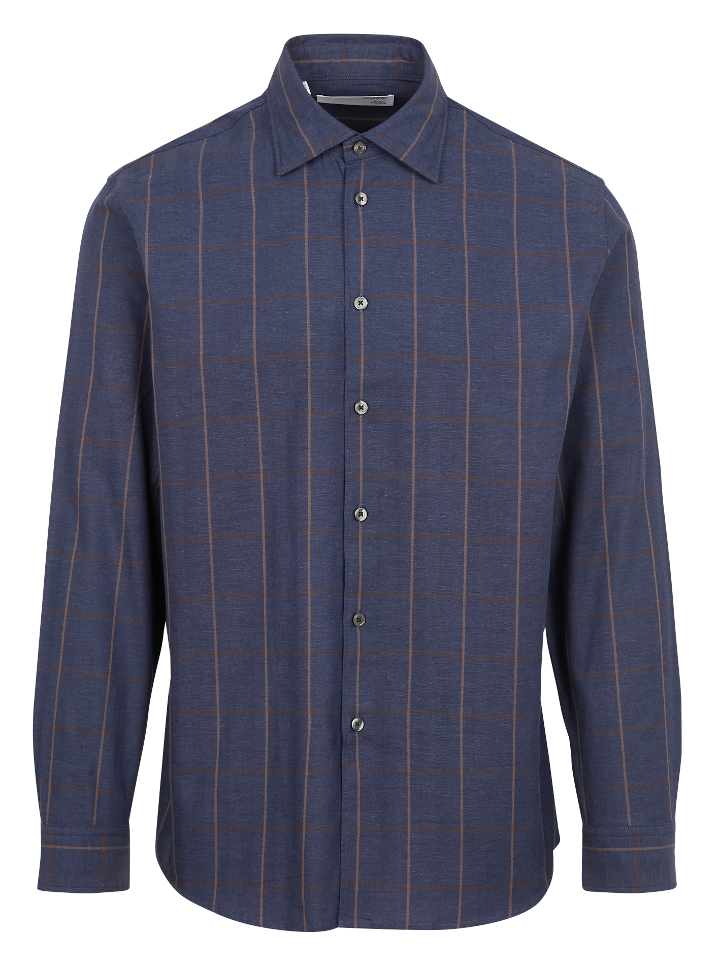 Checked organic cotton-blend shirt with classic collar SELECTED Brown