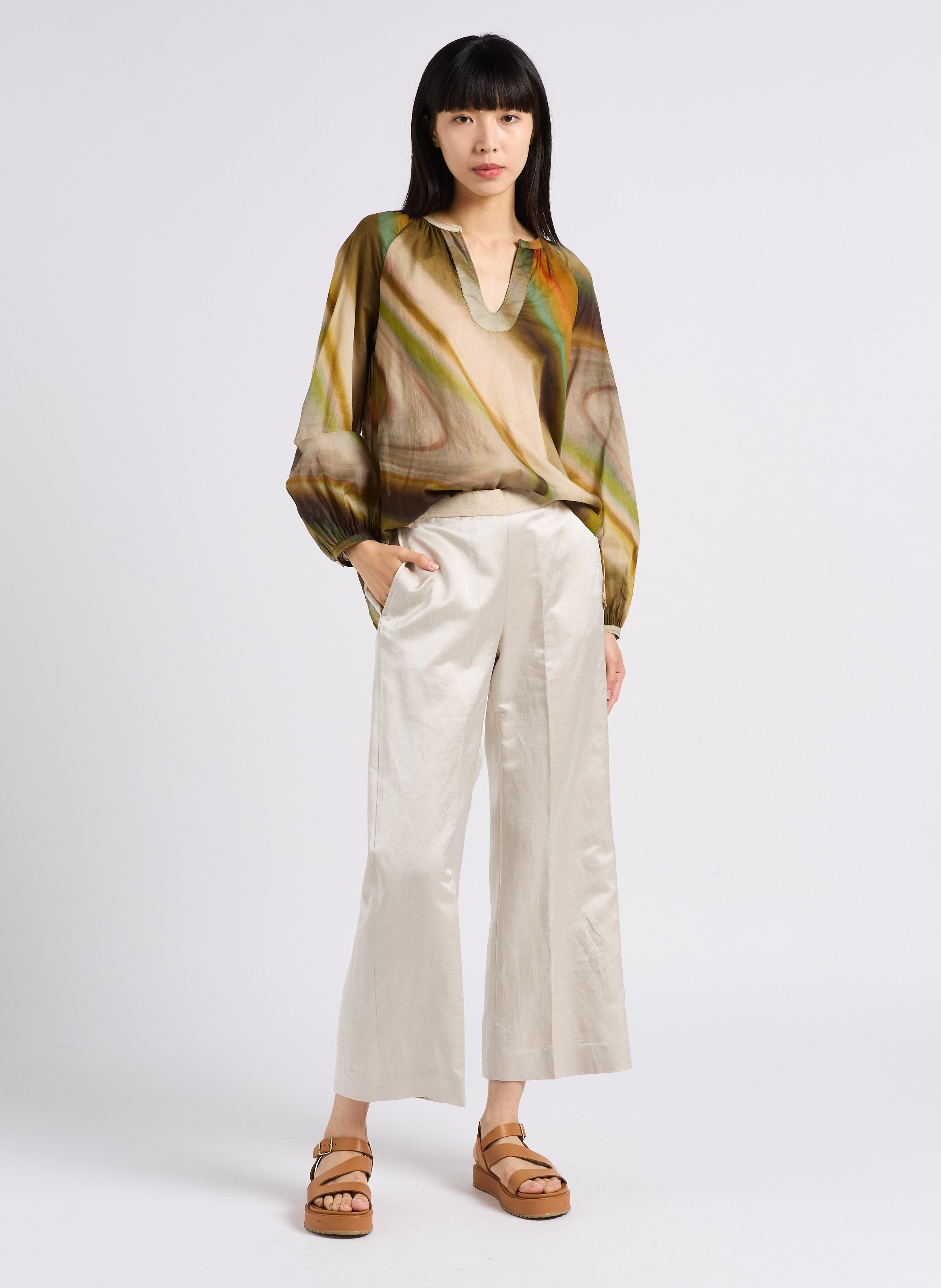 Cotton voile top with Tunisian collar DIEGA Multicolored