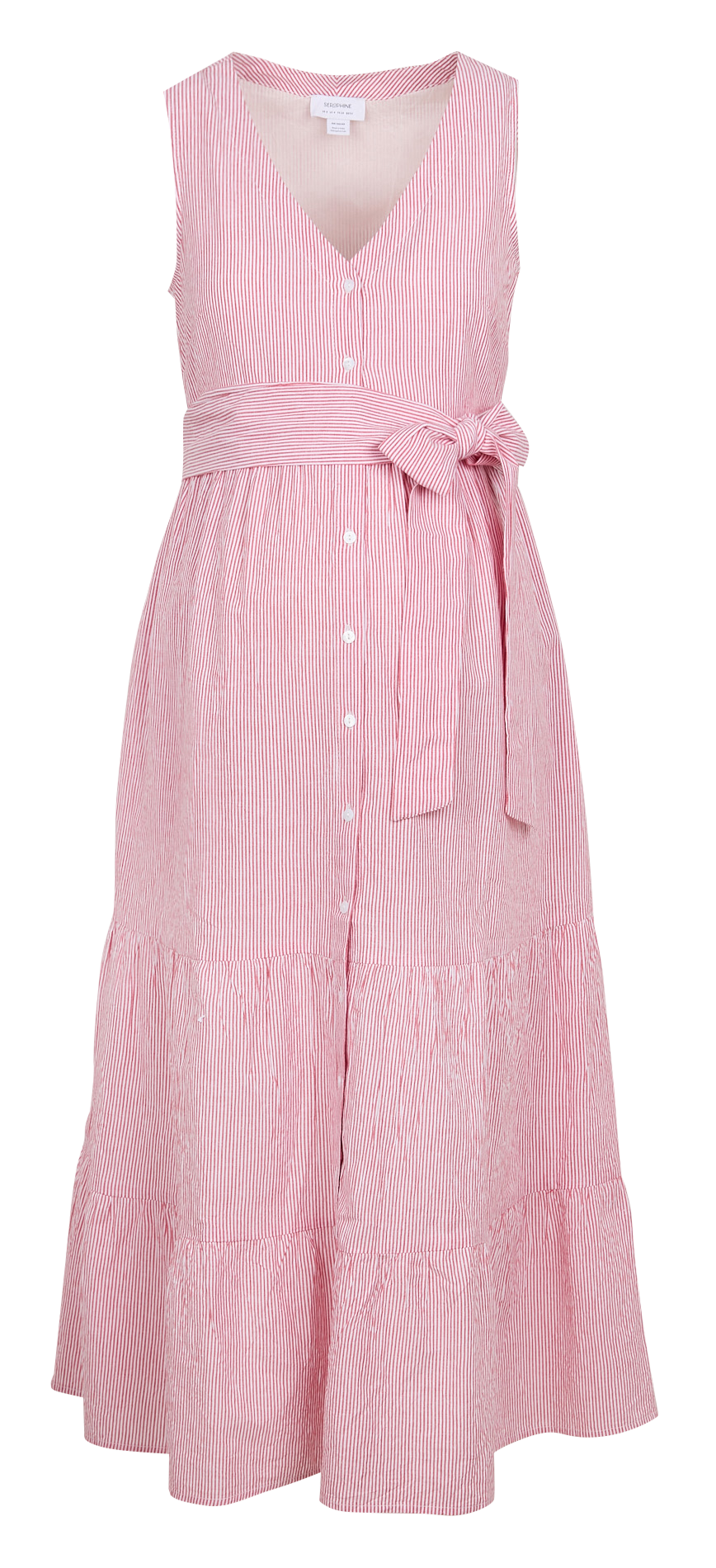 Robe de grossesse droite col V en coton rayé SERAPHINE Rouge