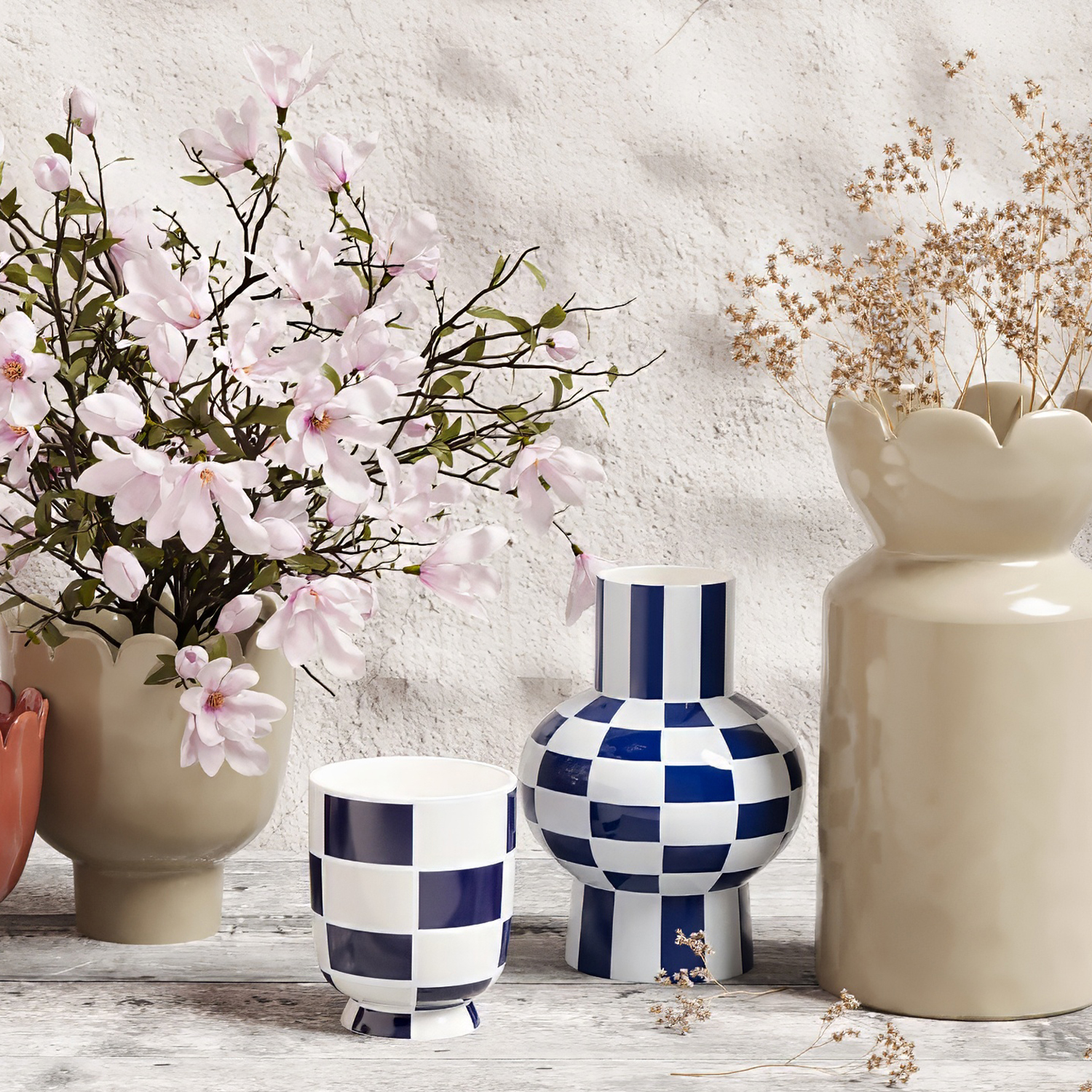Ceramic vase with checkerboard pattern POTIRON PARIS Blue