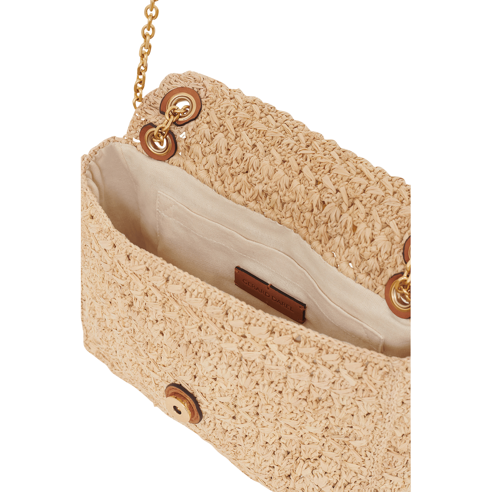 Sac bandoulière à rabat en raphia GERARD DAREL Beige