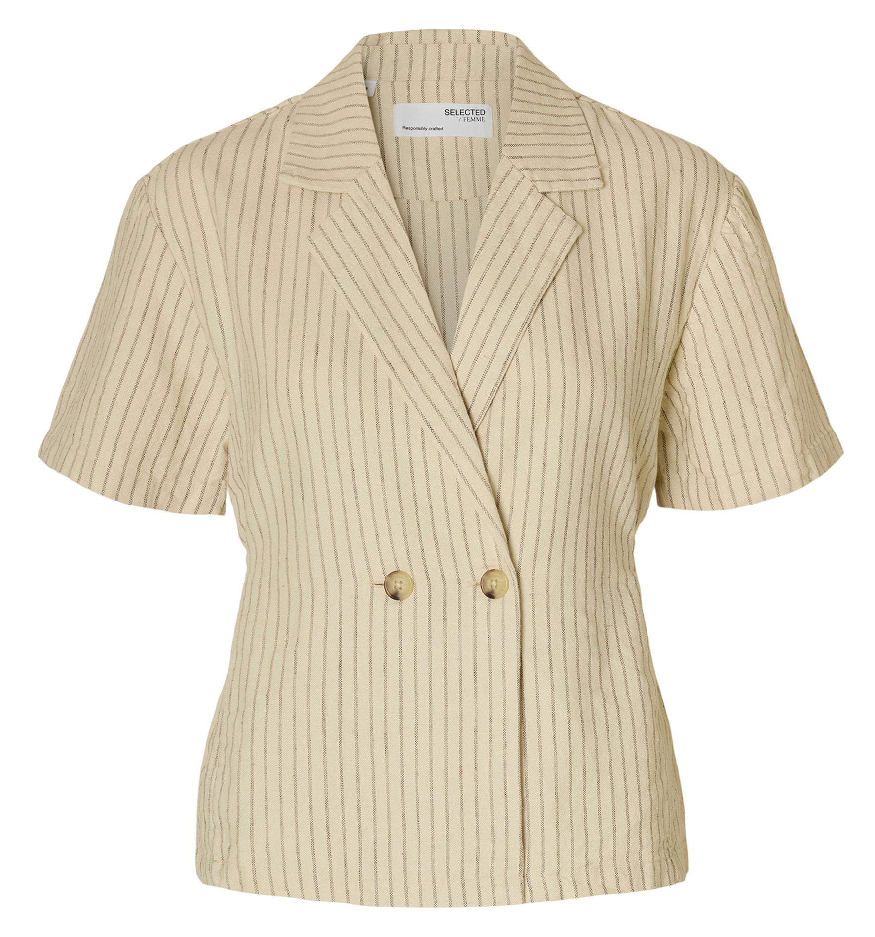 Striped organic cotton blend blazer top SELECTED Beige
