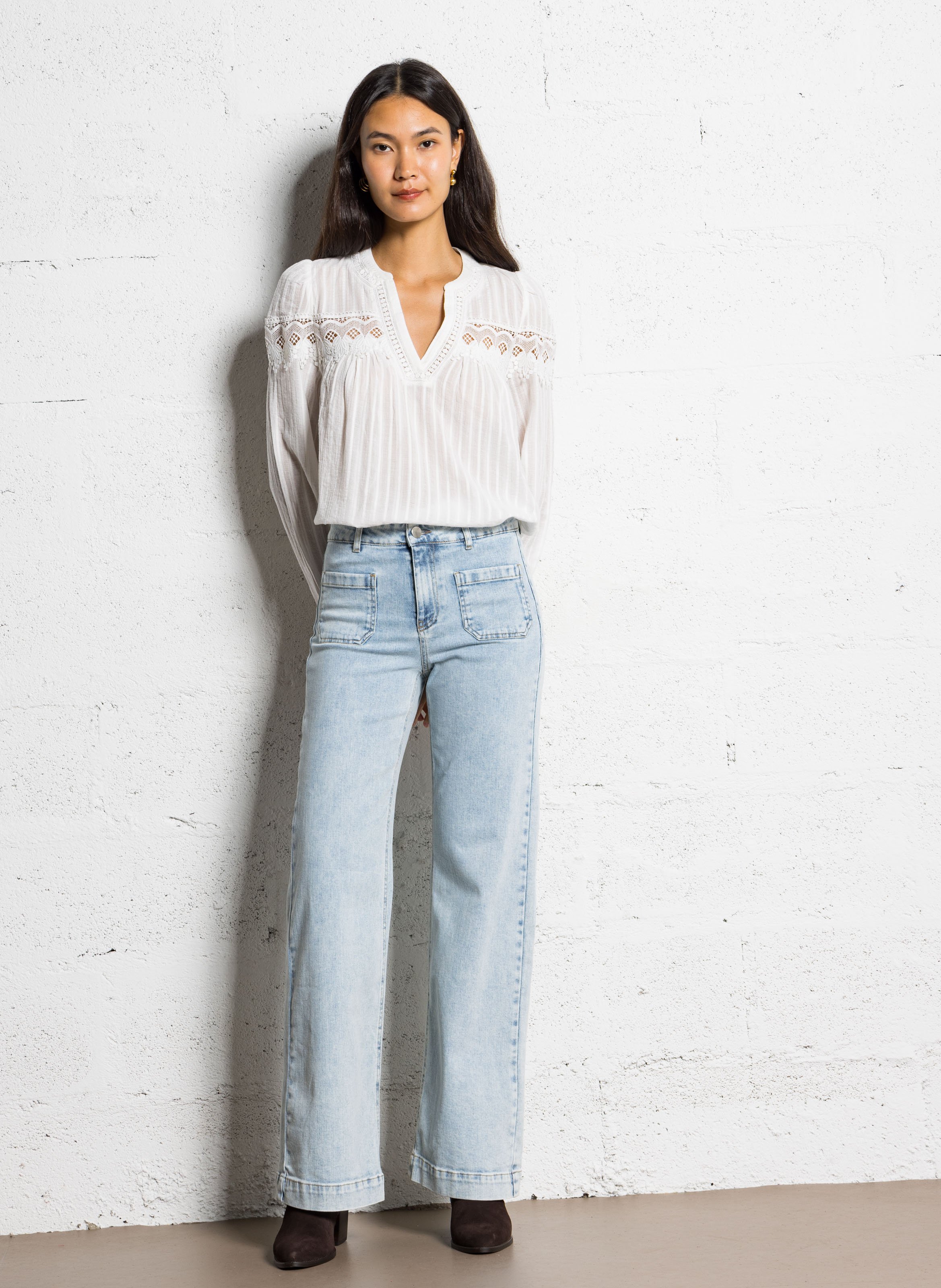 Oversized tunic collar blouse in cotton MAISON 123 White