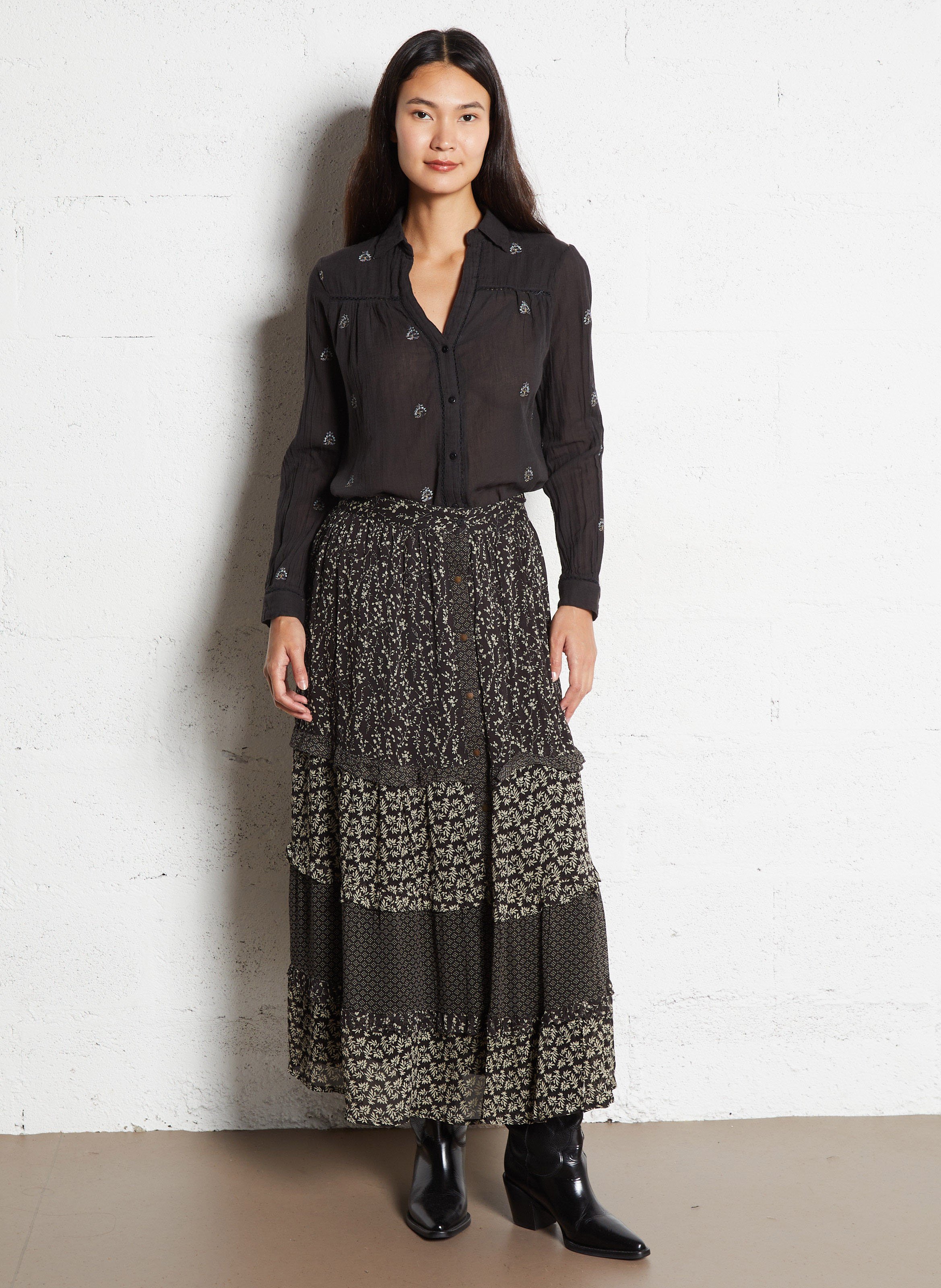 Floral print midi skirt MAISON HOTEL Black