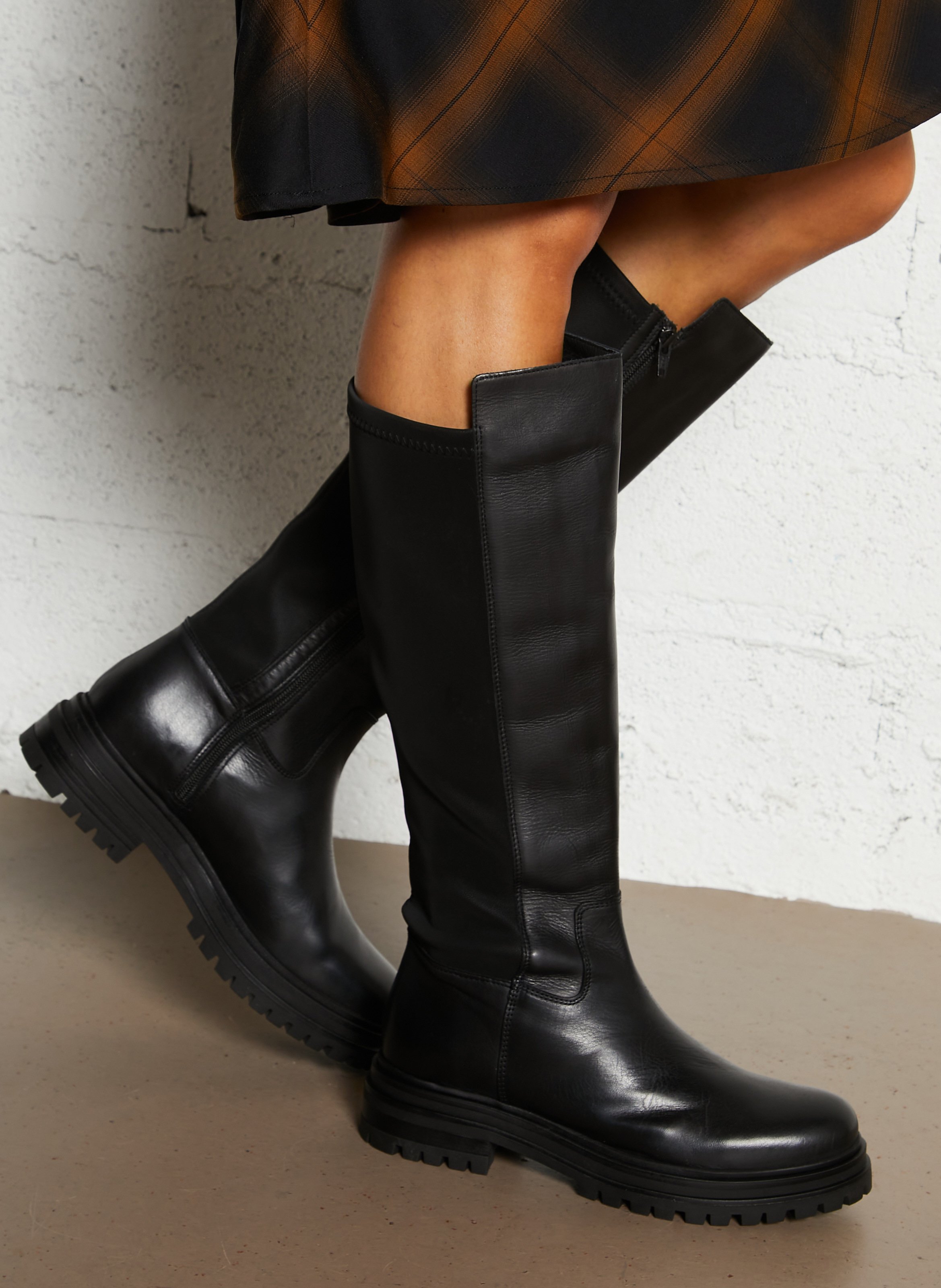 Kniehoge laarzen van gemengd leer REQINS Zwart