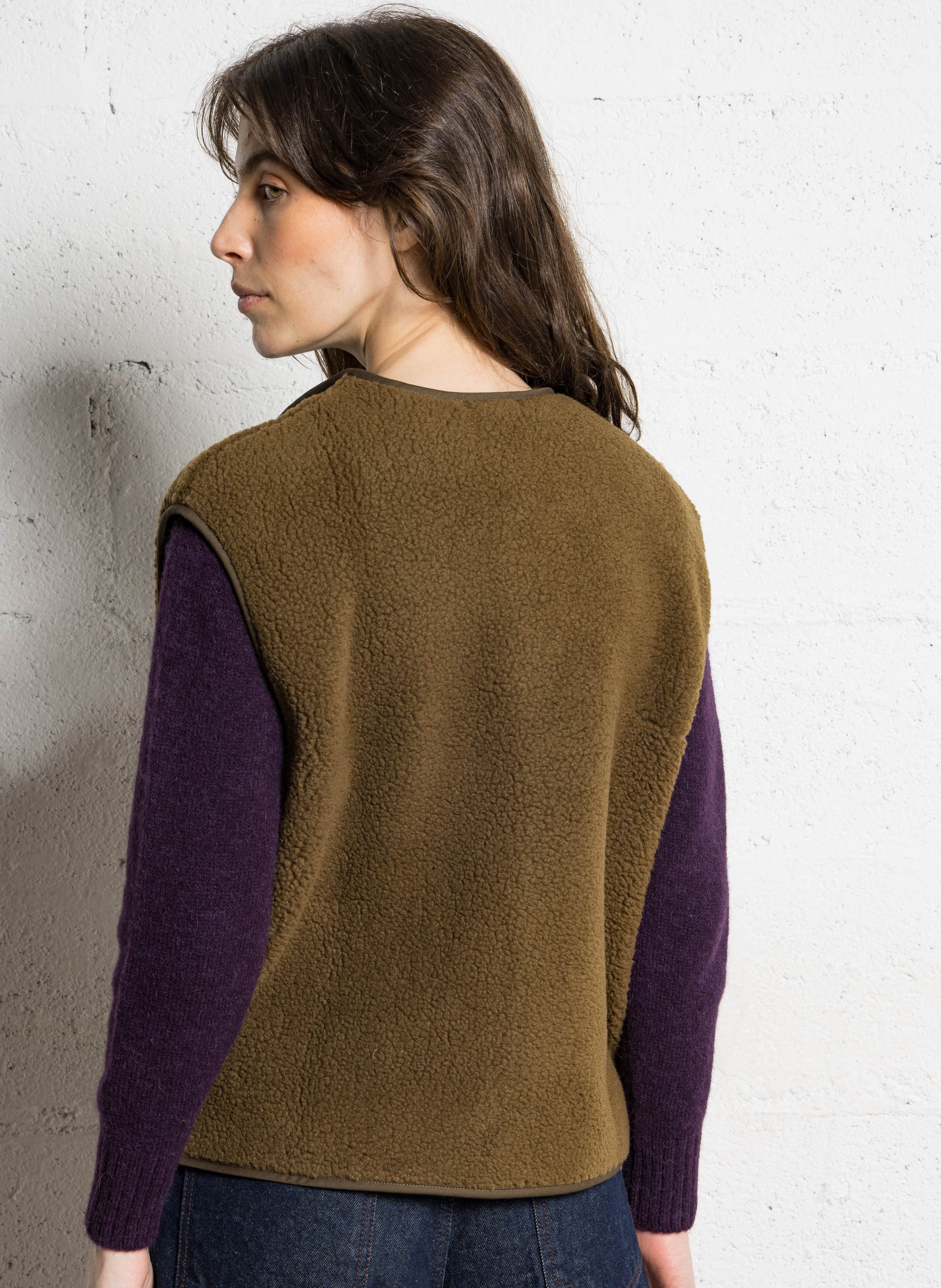 Veste sans manches droite boutonnée SOEUR Kaki