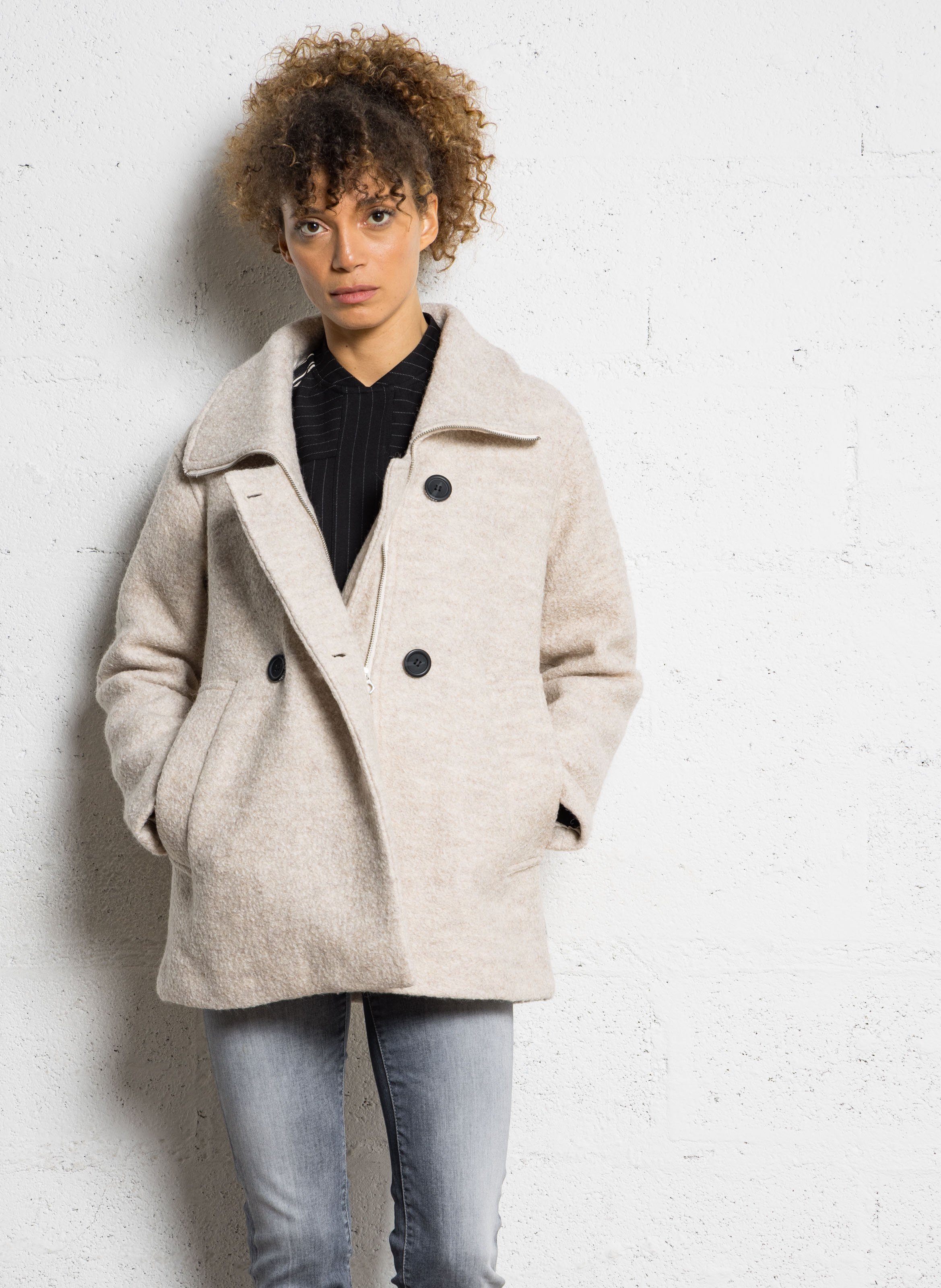 Manteau droit en laine mélangée LE TEMPS DES CERISES Beige