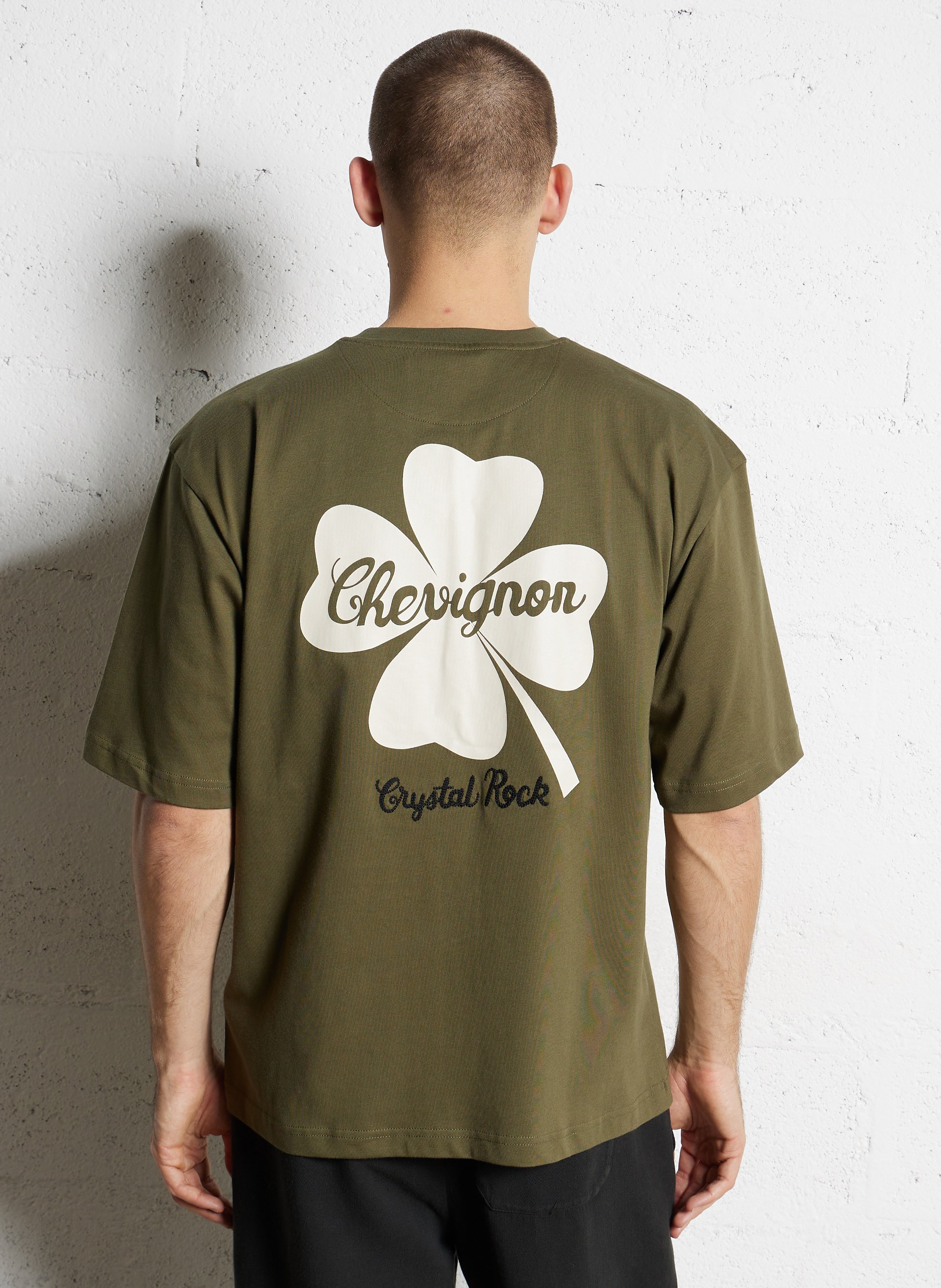 Oversized round neck T-shirt in organic cotton with screen printing CHEVIGNON Khaki