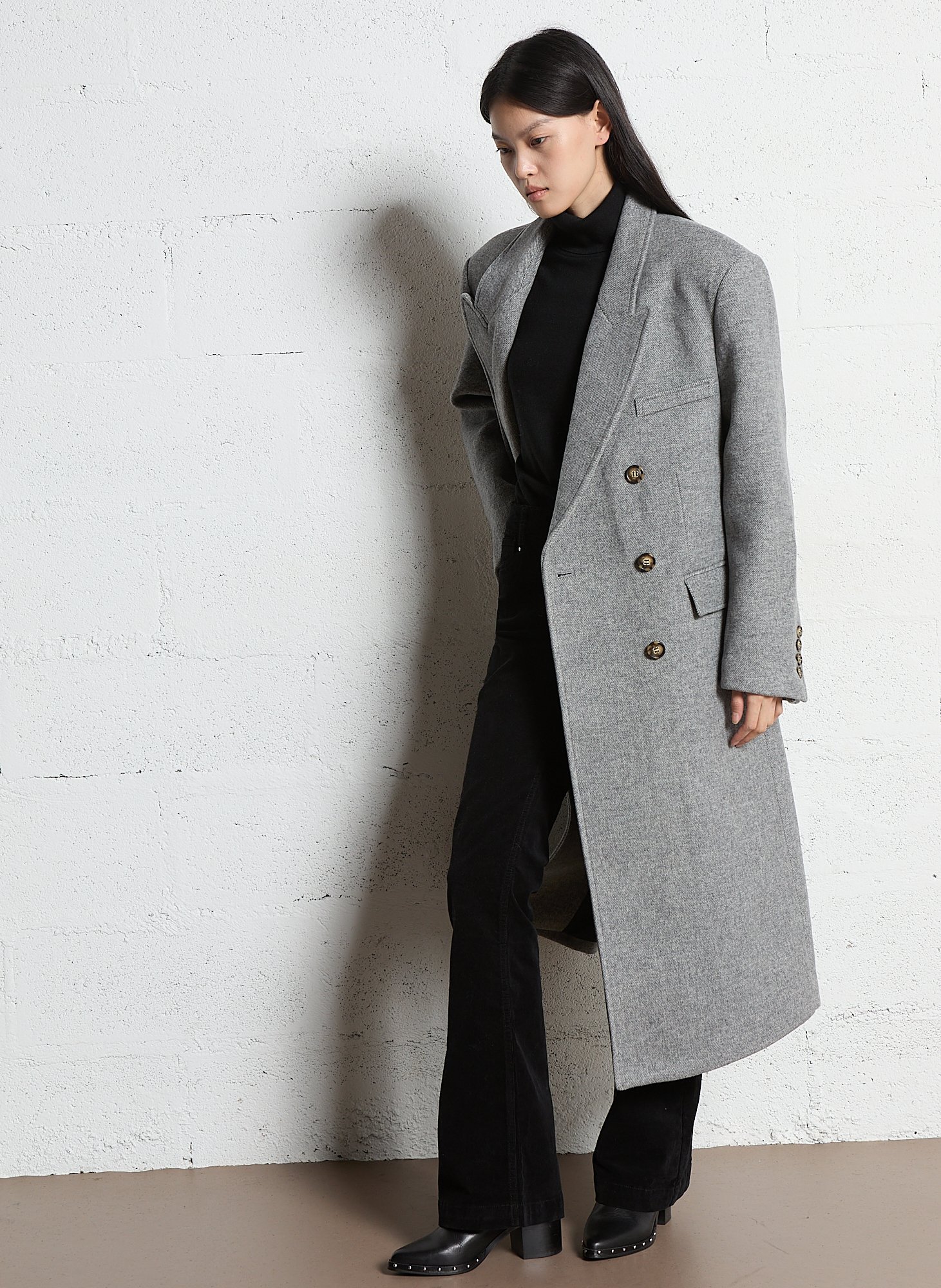 Langer Mantel aus Wollmischung mit Reverskragen BERENICE Grau