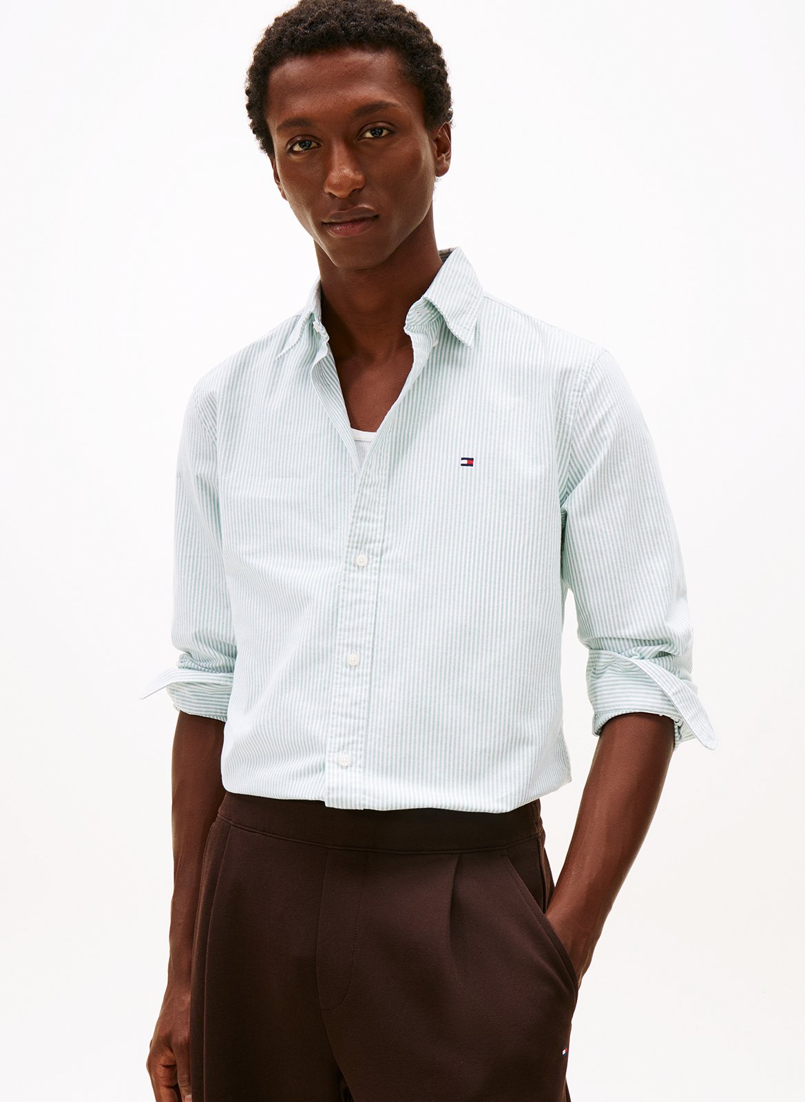 Chemise droite rayée en coton TOMMY HILFIGER