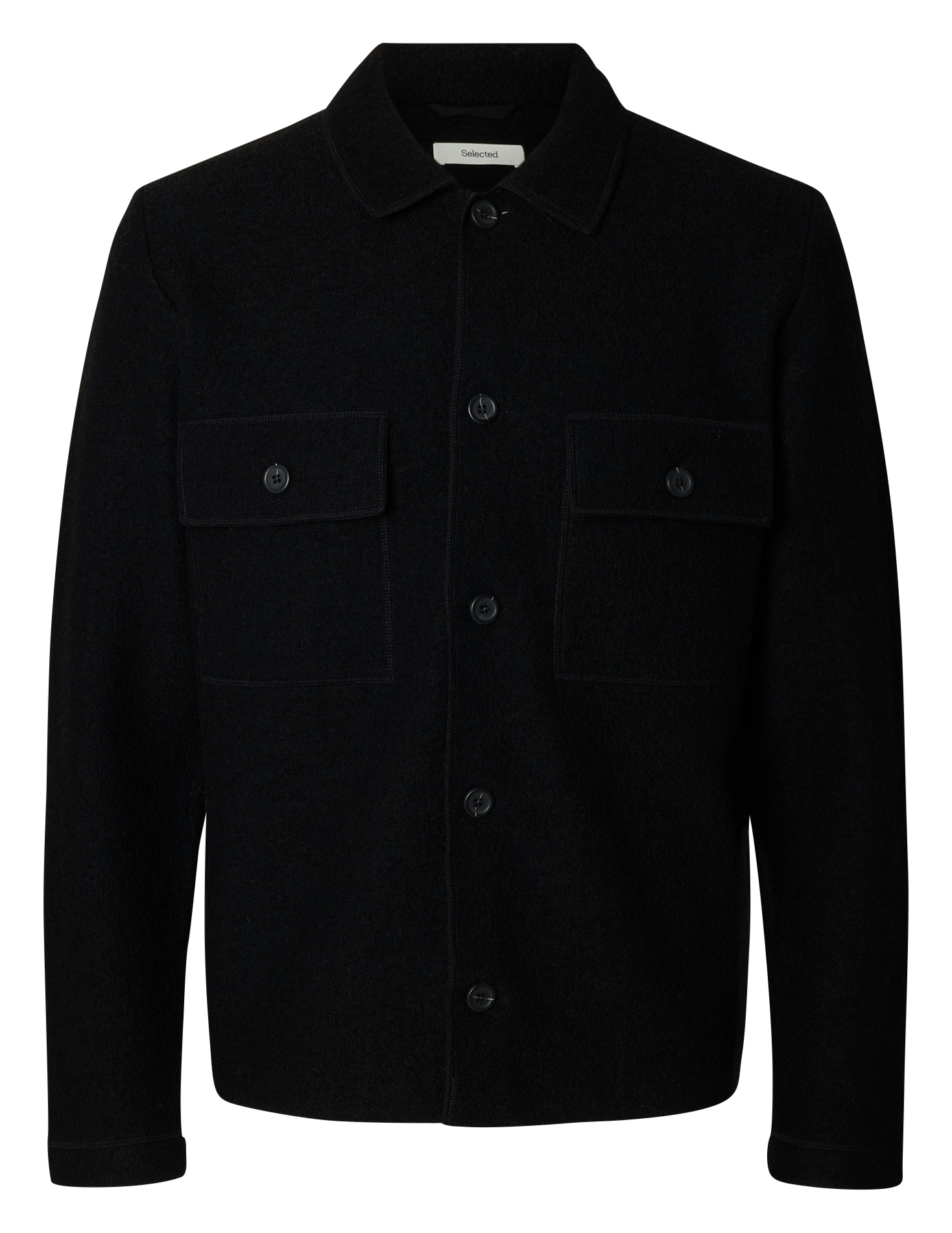 Rechte effen wollen overshirt SELECTED Zwart