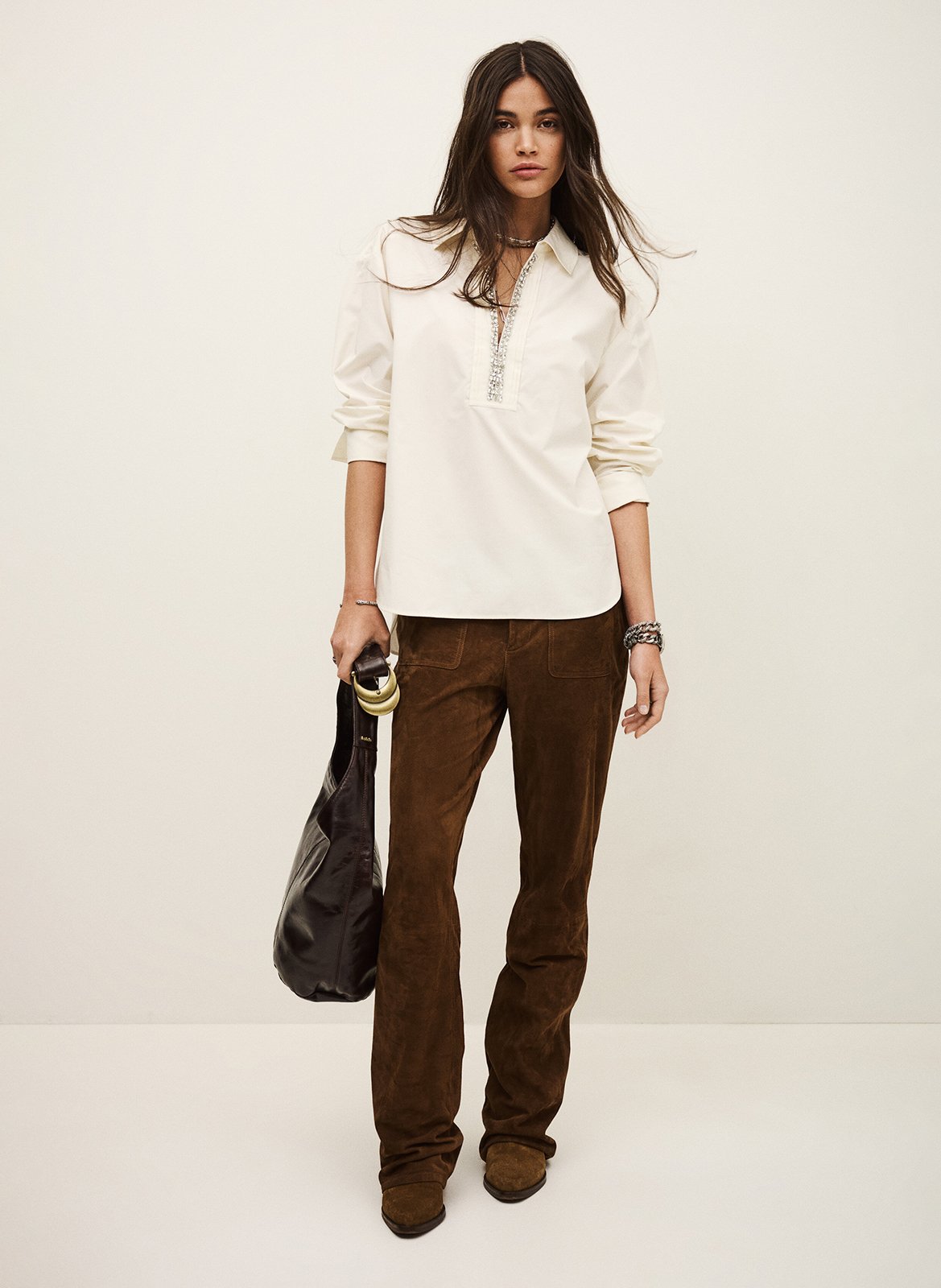 Top droit col à revers en coton BA&SH Blanc