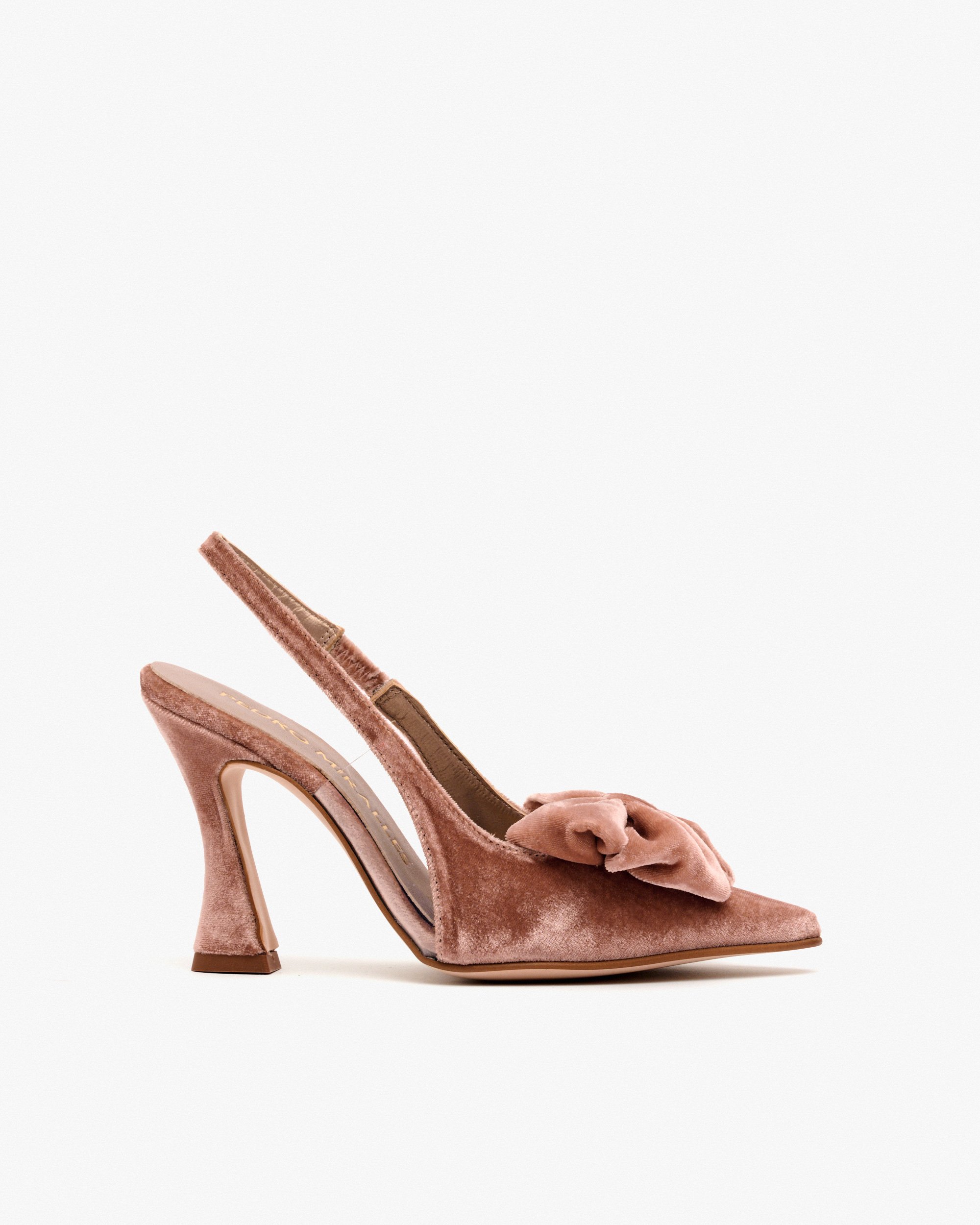 Velvet nude color back-strap heels. PEDRO MIRALLES Pink
