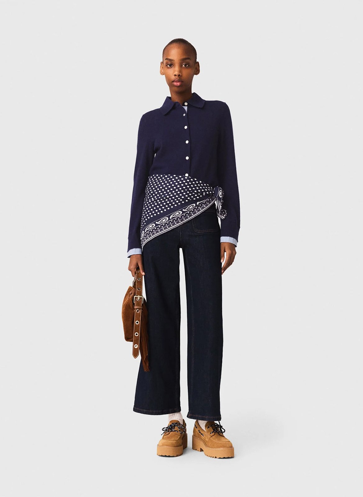 Rechte cardigan met klassieke kraag van wol en kasjmier. MAJE Blauw