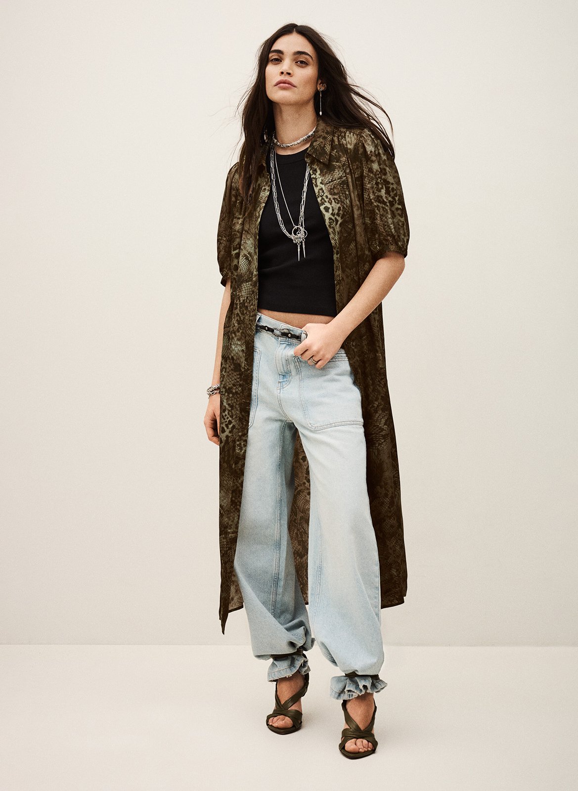 Robe longue col classique imprimée BA&SH Kaki