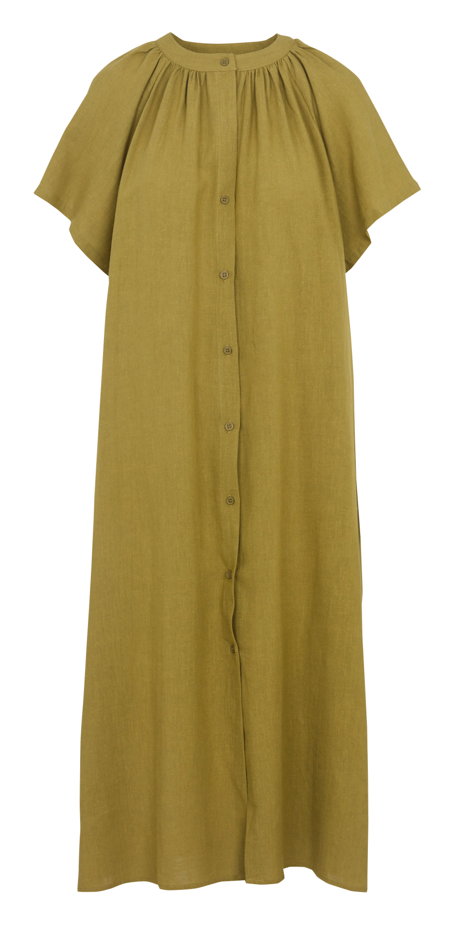 Long linen-blend dress with round neck SEE U SOON Khaki