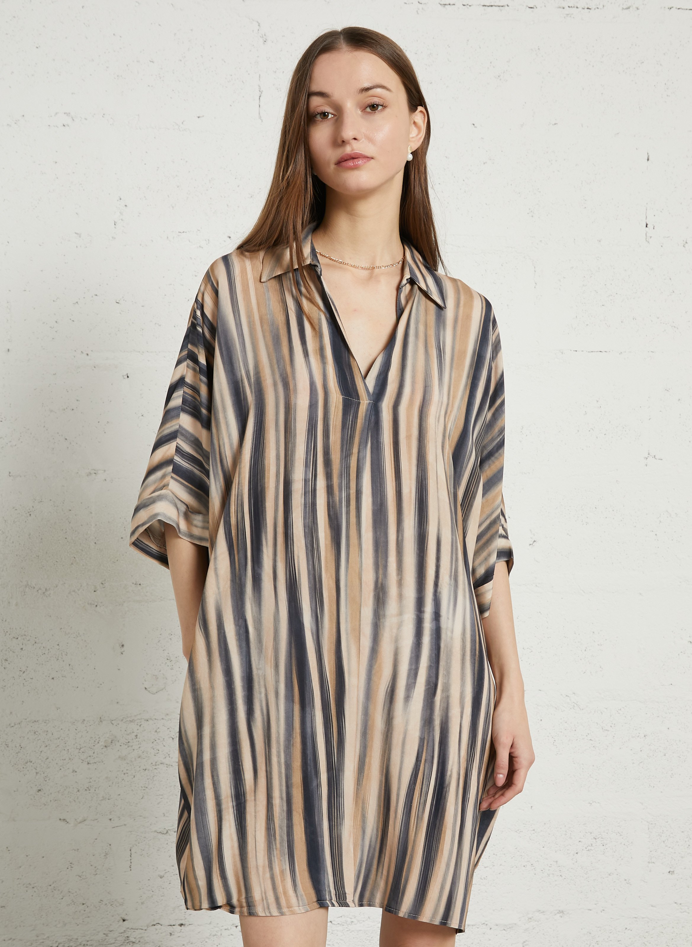 Robe courte col classique imprimée PLEASE Beige