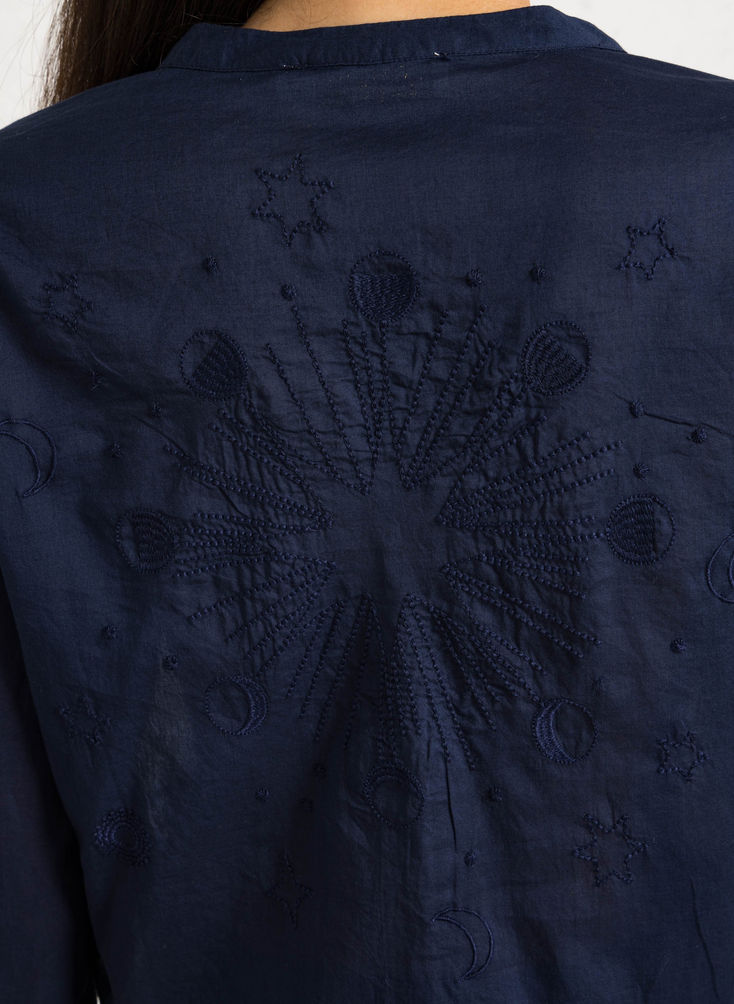 Embroidered cotton tunic collar blouse LA PETITE ETOILE Blue