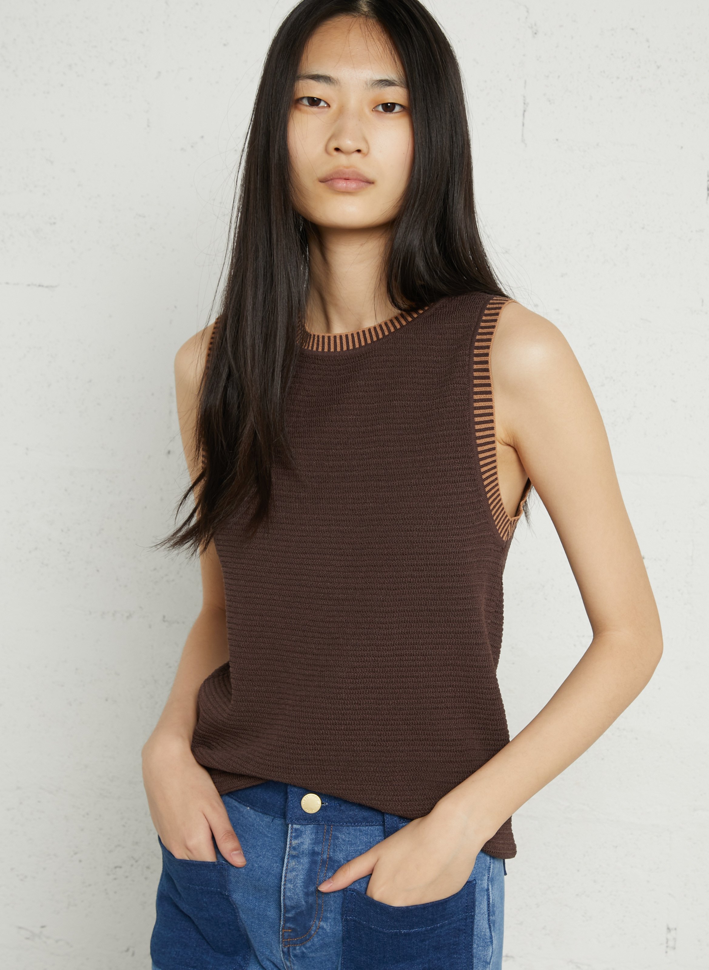 Pull en maille sans manches LA PETITE ETOILE Marron