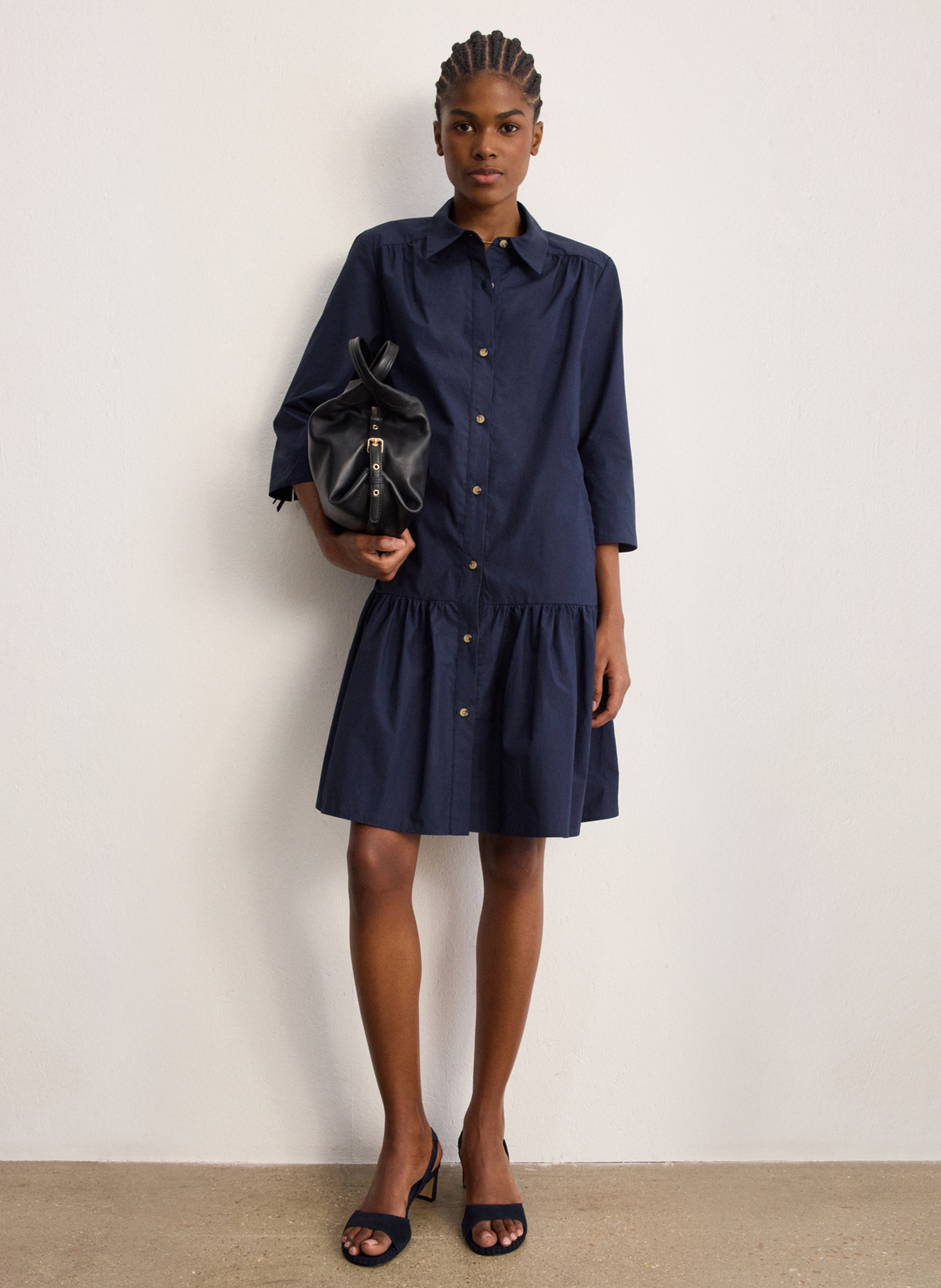 Robe courte col classique en coton  PABLO Bleu