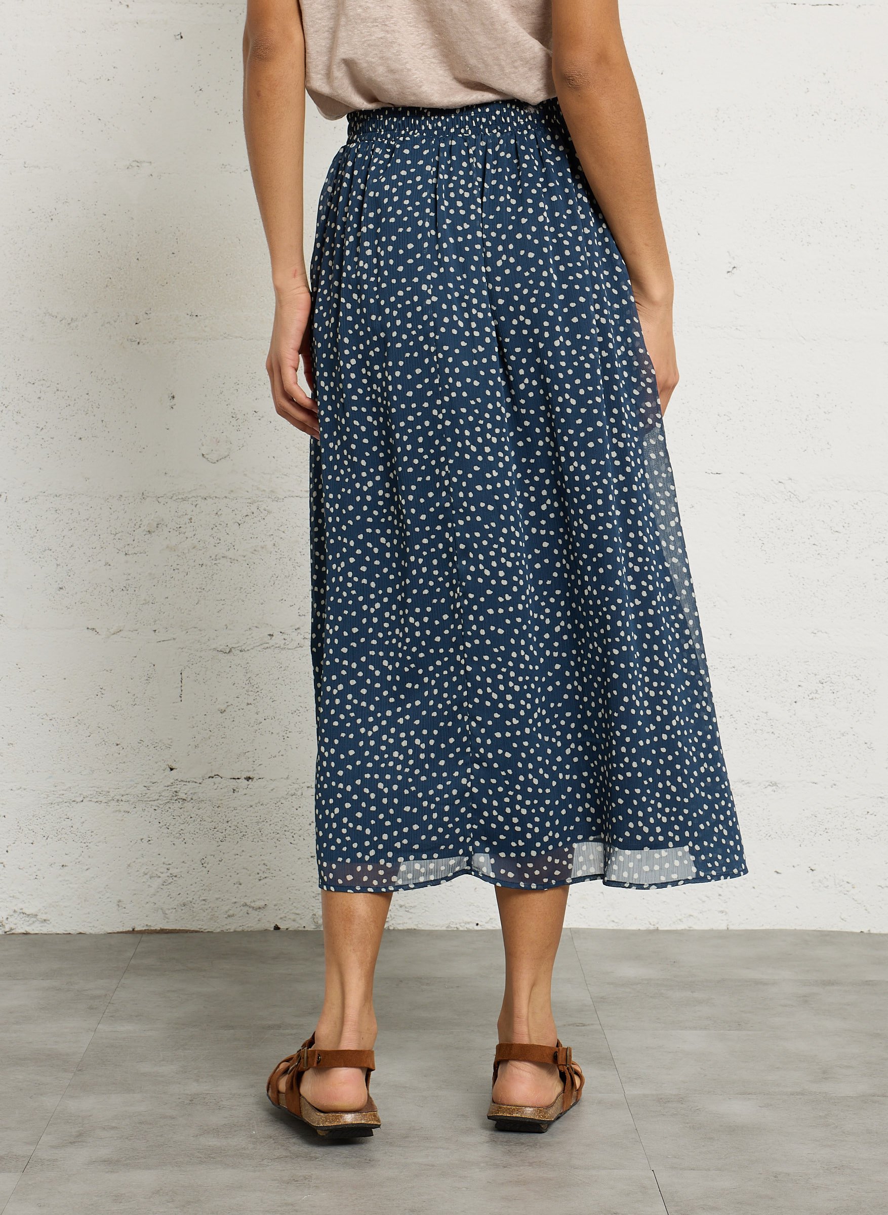 Jupe midi évasée à pois SUD EXPRESS Bleu