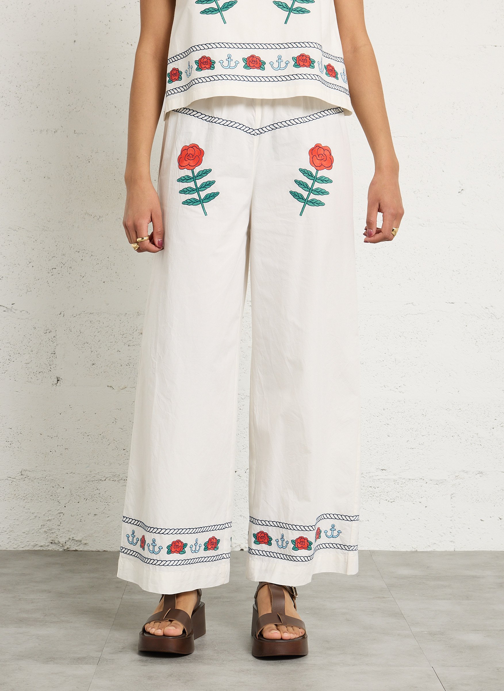 Wijde broek van gemengd katoen en linnen THE TINY BIG SISTER Wit