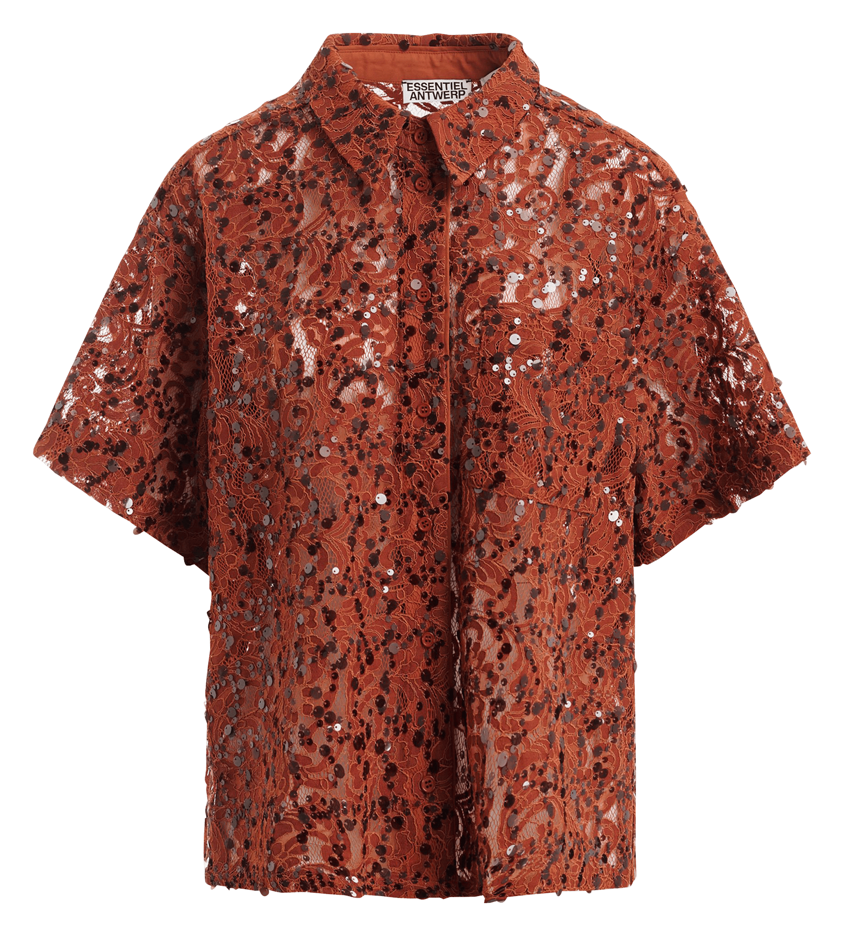 Kurzarm-Paillettenhemd ESSENTIEL ANTWERP Rot