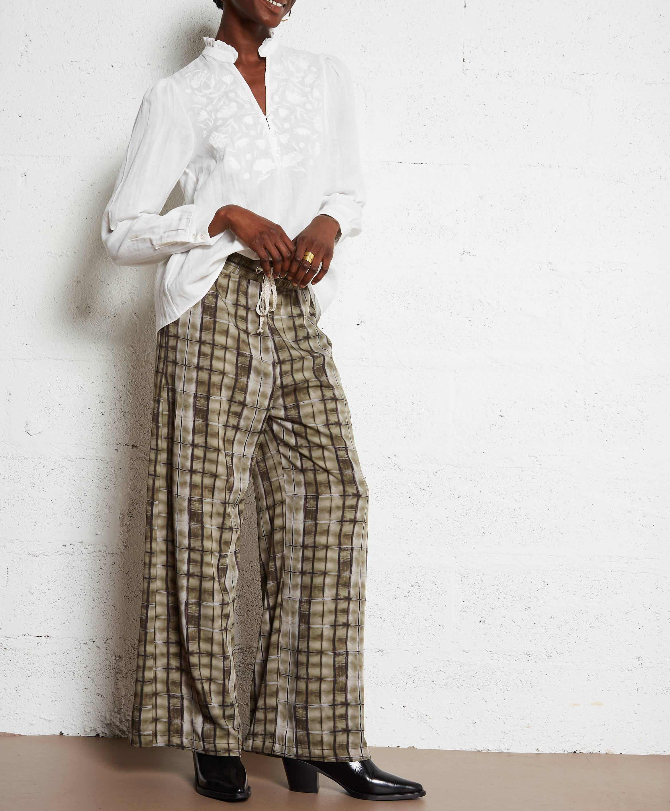 Printed wide trousers PLEASE Green
