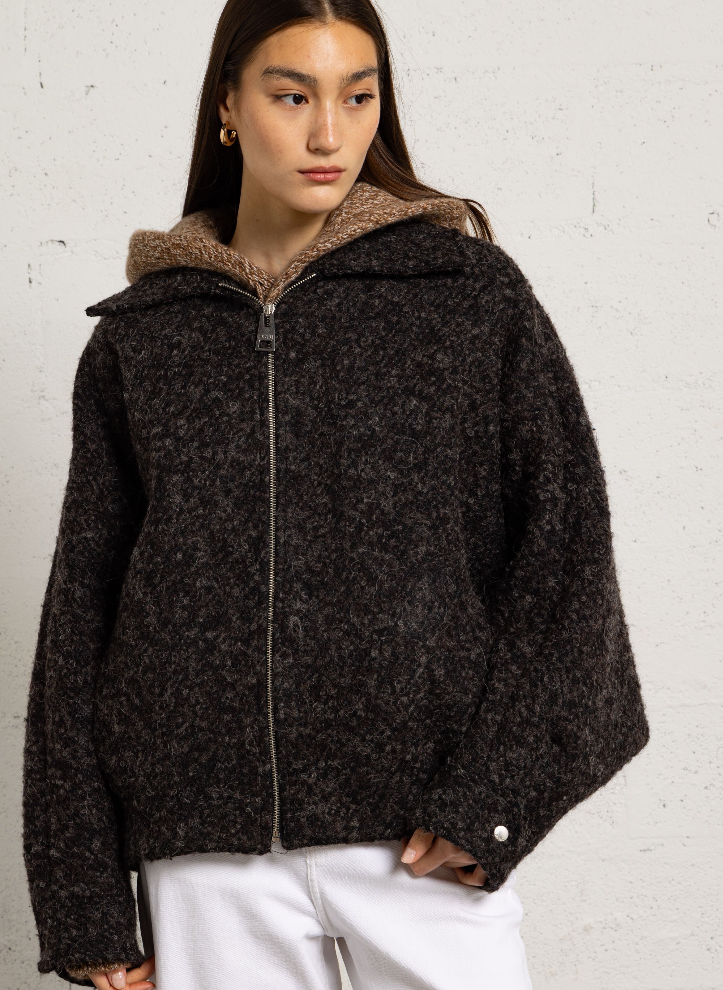 Mantel aus Bouclé-Strick mit Reverskragen MARGAUX LONNBERG Braun