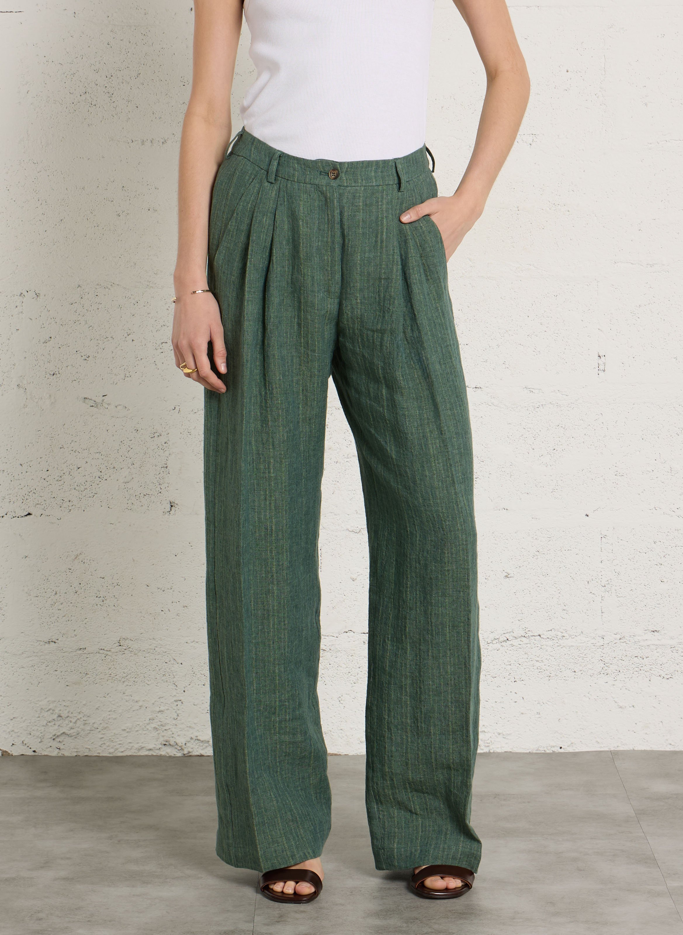 Striped linen pleated trousers DIEGA Blue