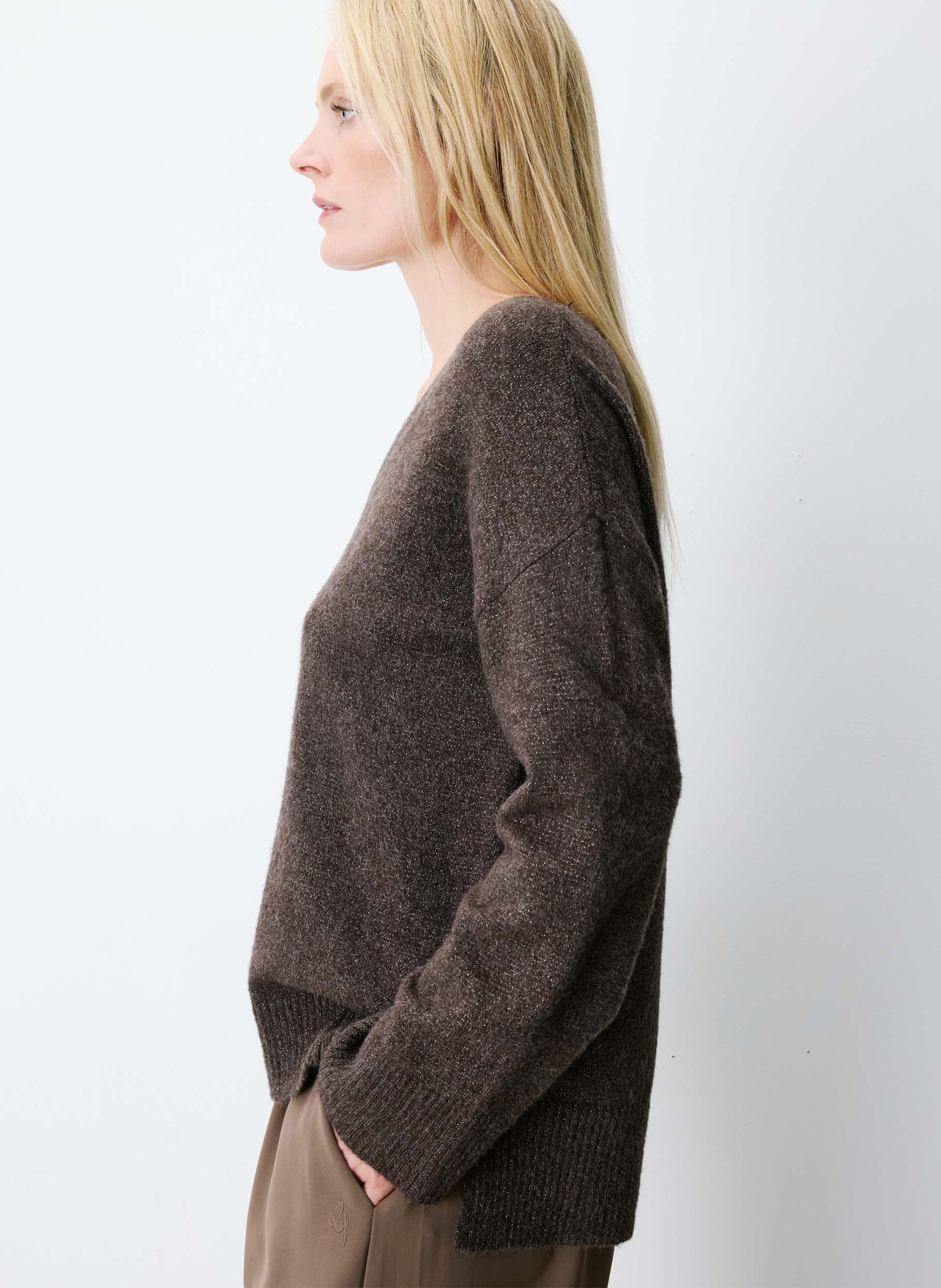 Oversized gebreide trui met V-hals GRACE ET MILA Bruin