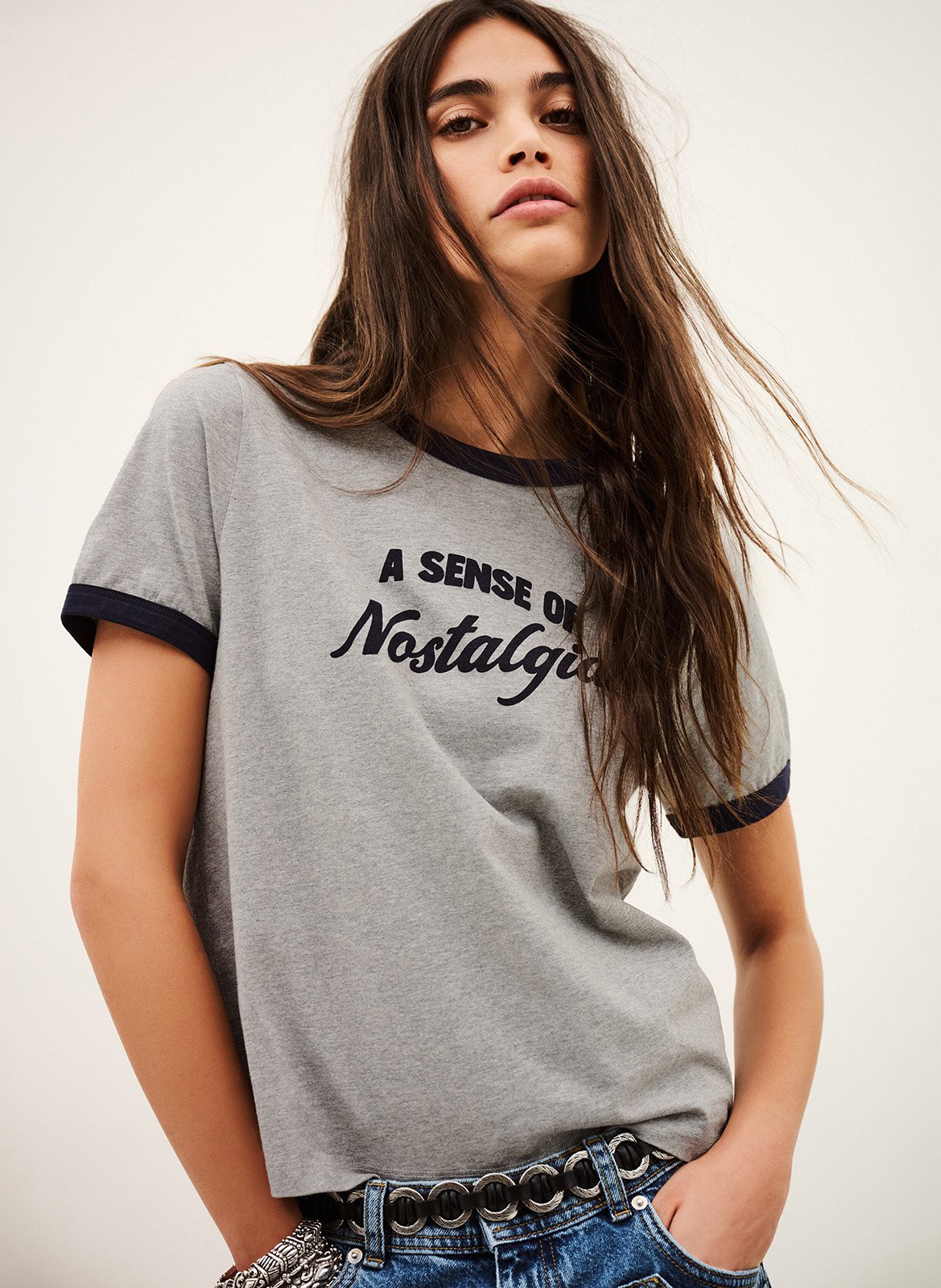 Baumwoll-T-Shirt mit Siebdruck BA&SH Grau