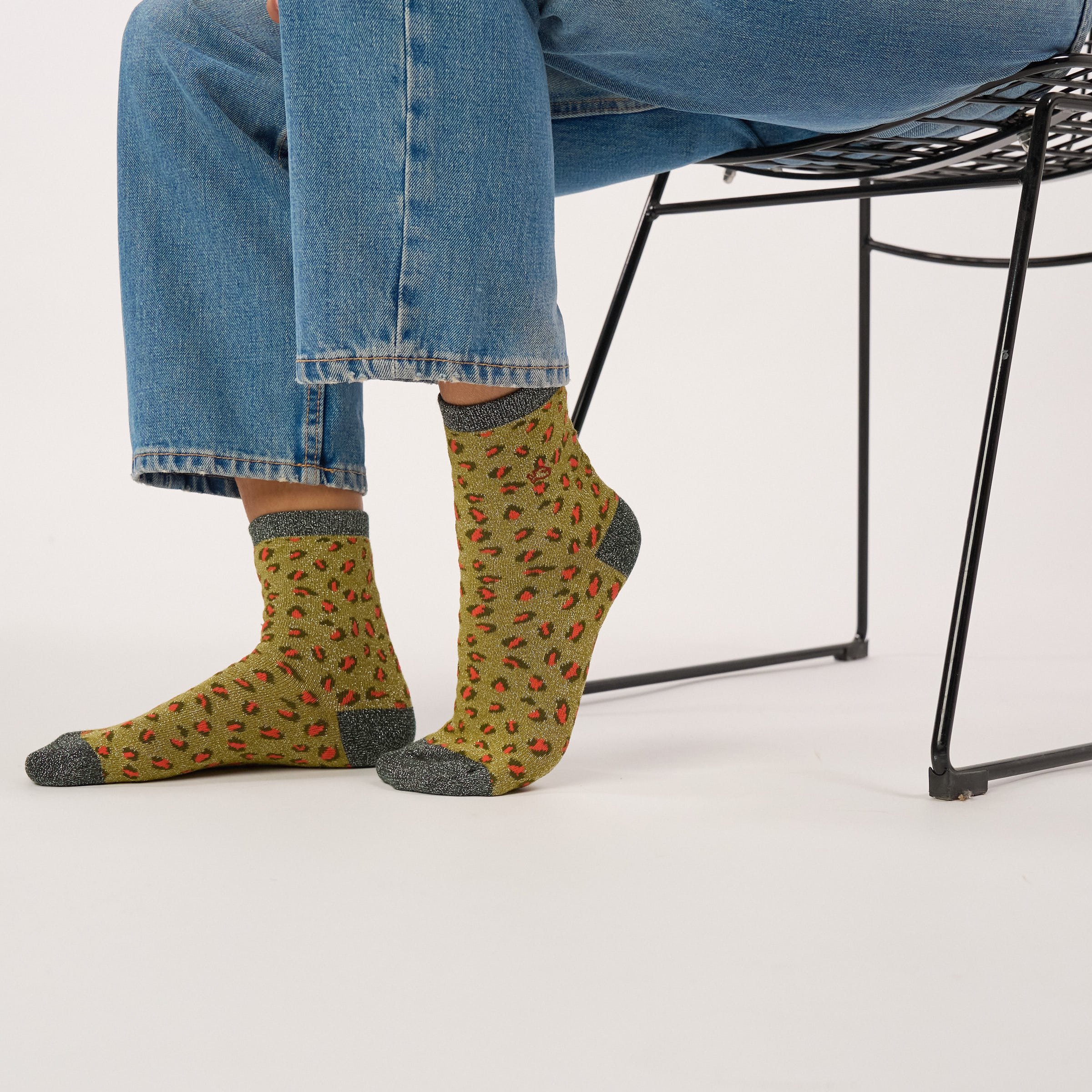Leopard Combed Cotton Socks BILLYBELT Green