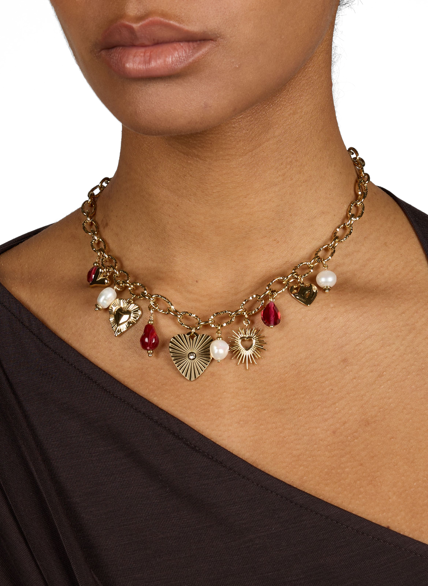 Heart Charms Necklace AU PRINTEMPS PARIS Golden