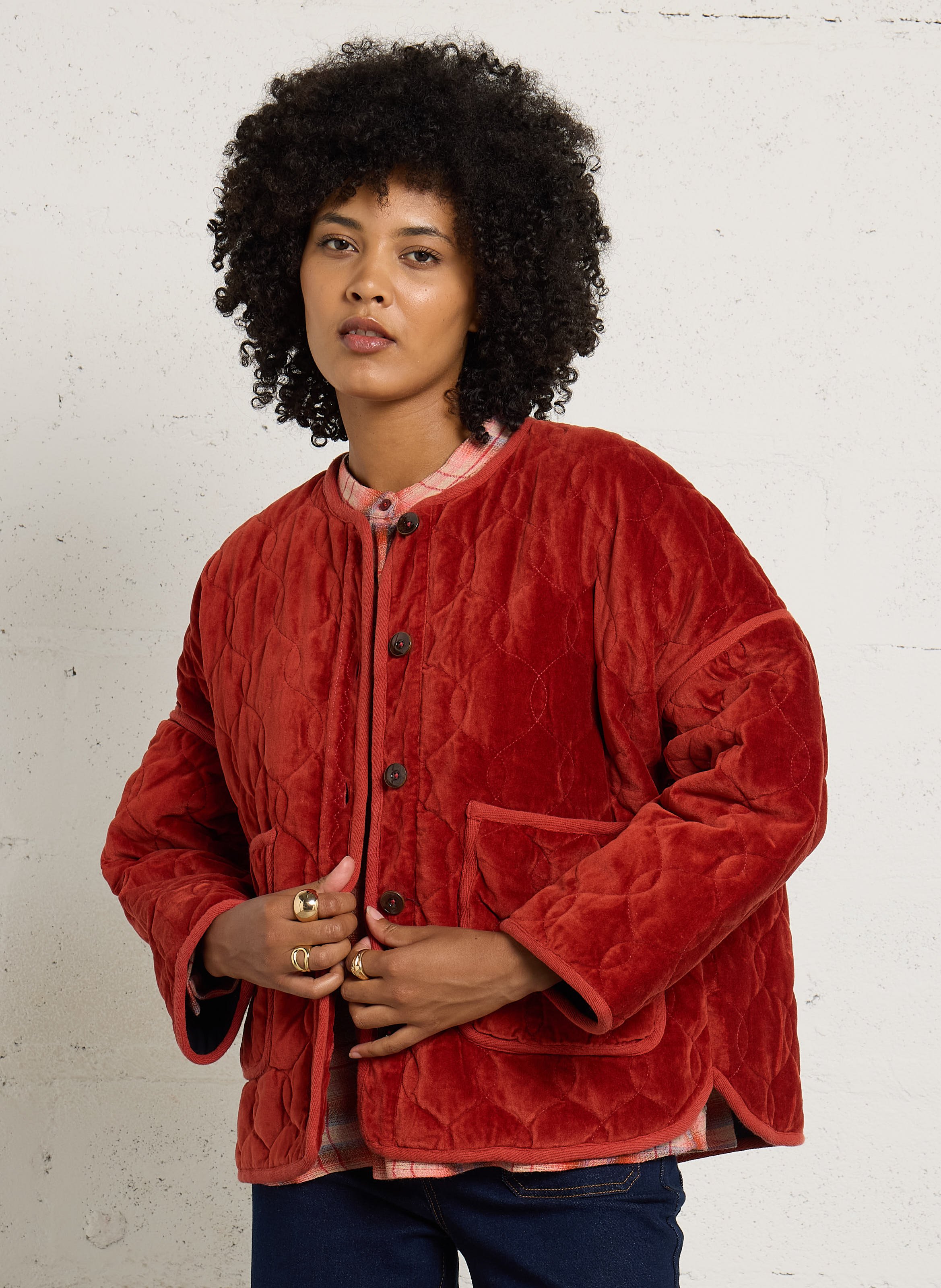 Oversize Rundhalsausschnitt Steppmantel aus Baumwolle SACRECOEUR Rot