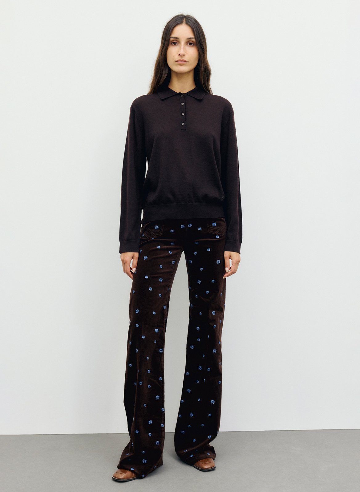 Polo droit manches longues en laine GERARD DAREL Marron