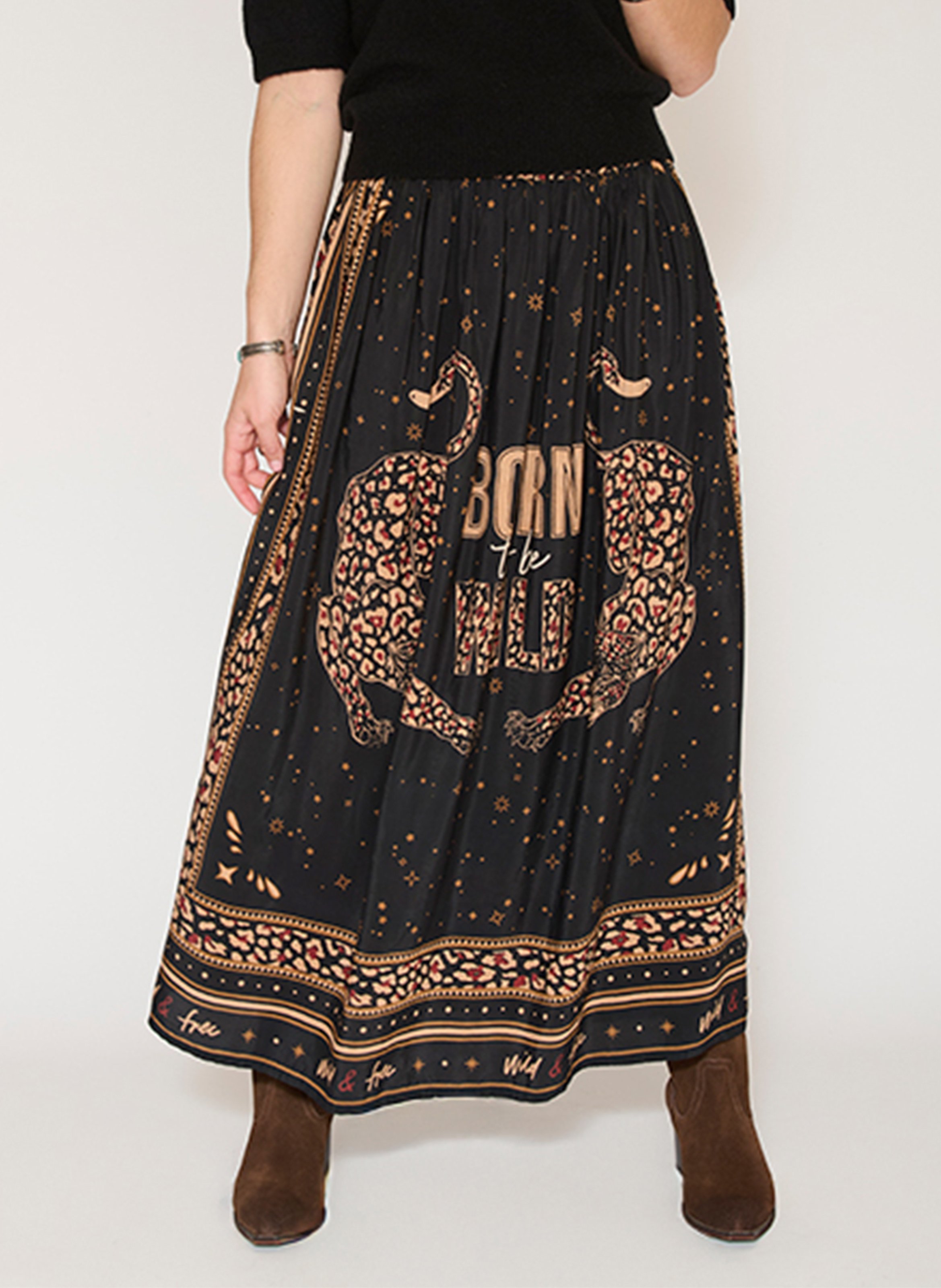 Long flared printed skirt MKT Black