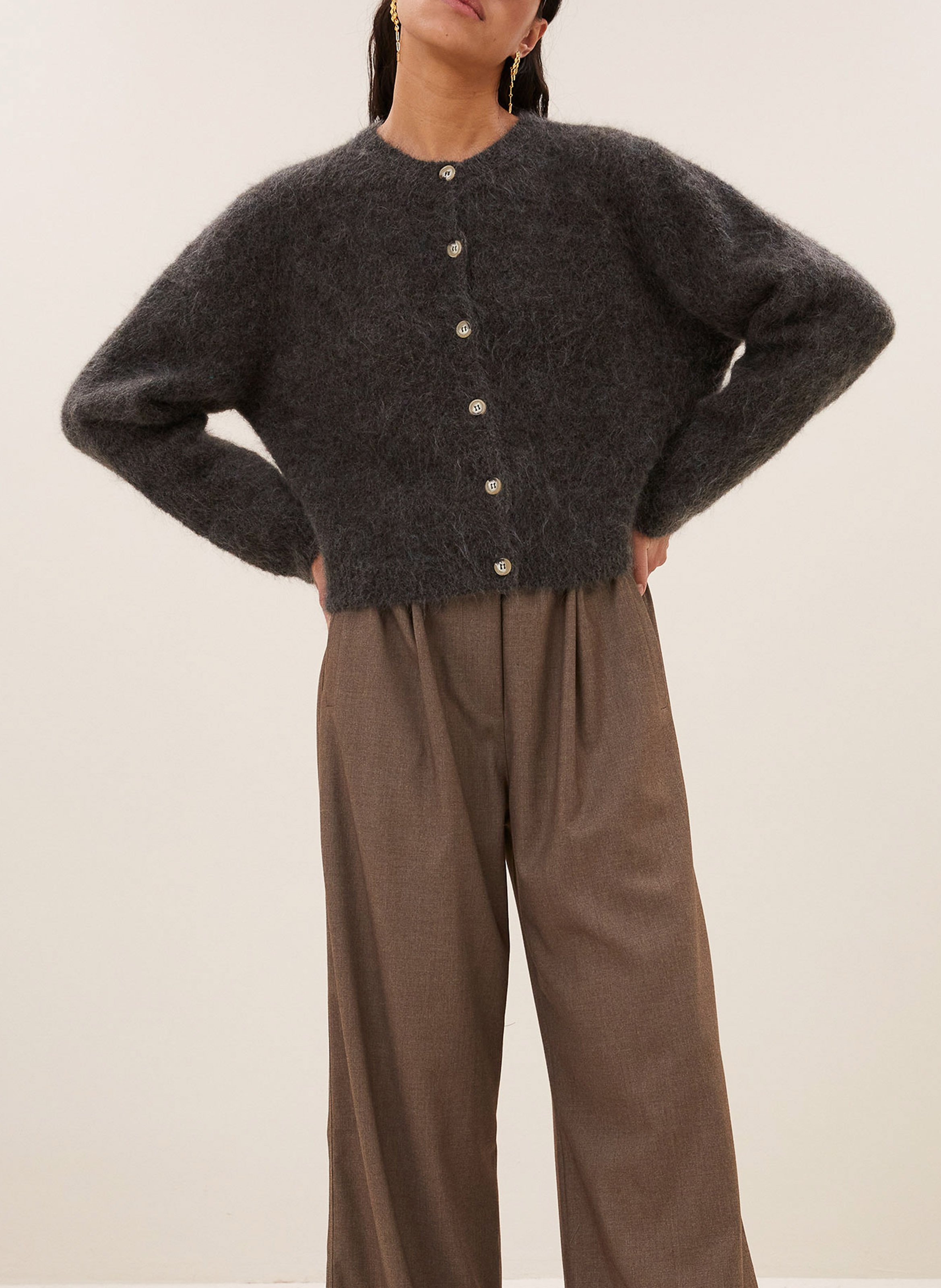 Gilet oversize en laine mélangée BY BAR Marron