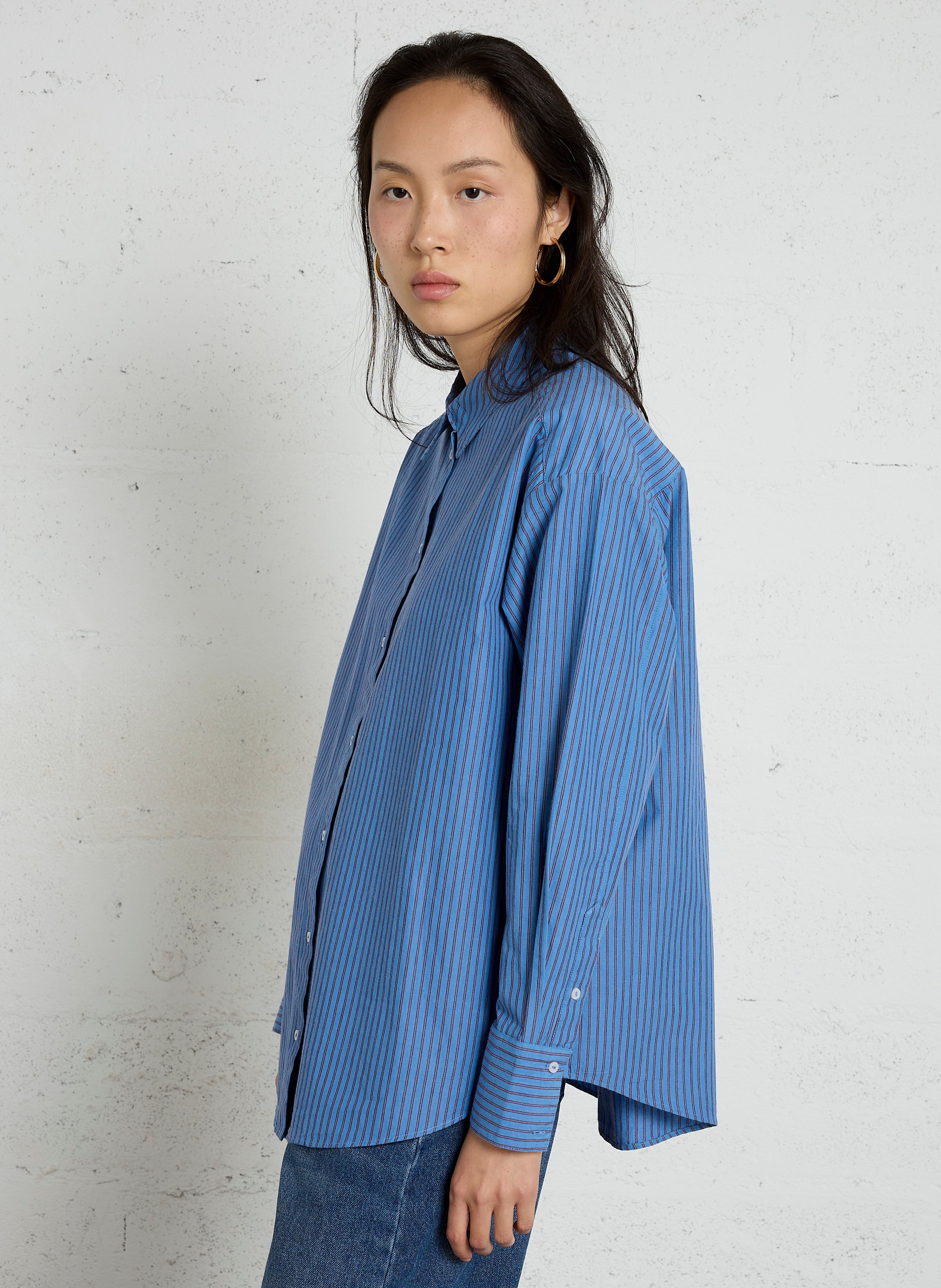 Chemise ample col classique rayée en coton SUD EXPRESS Bleu