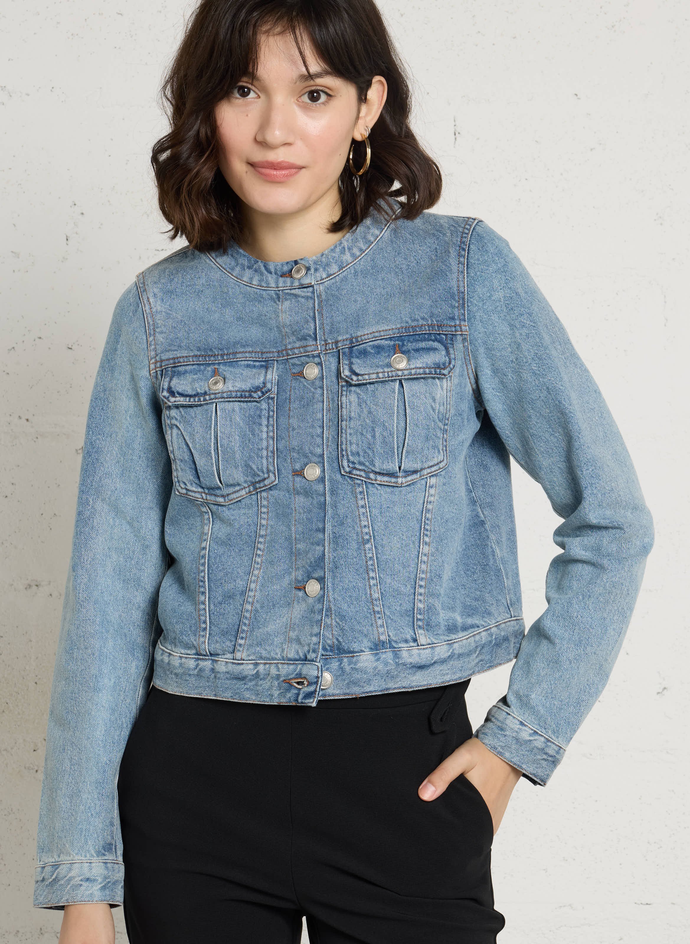 Denim jasje met ronde hals in jeansstof IKKS Blauw