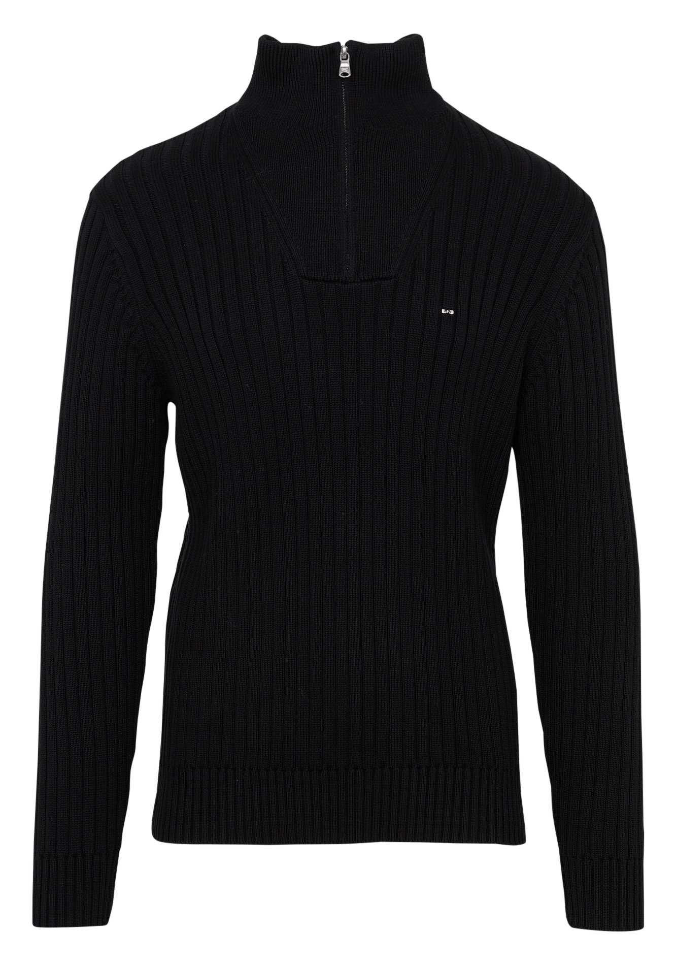 Straight-fit ribbed cotton zip-up high-neck sweater EDEN PARK Black