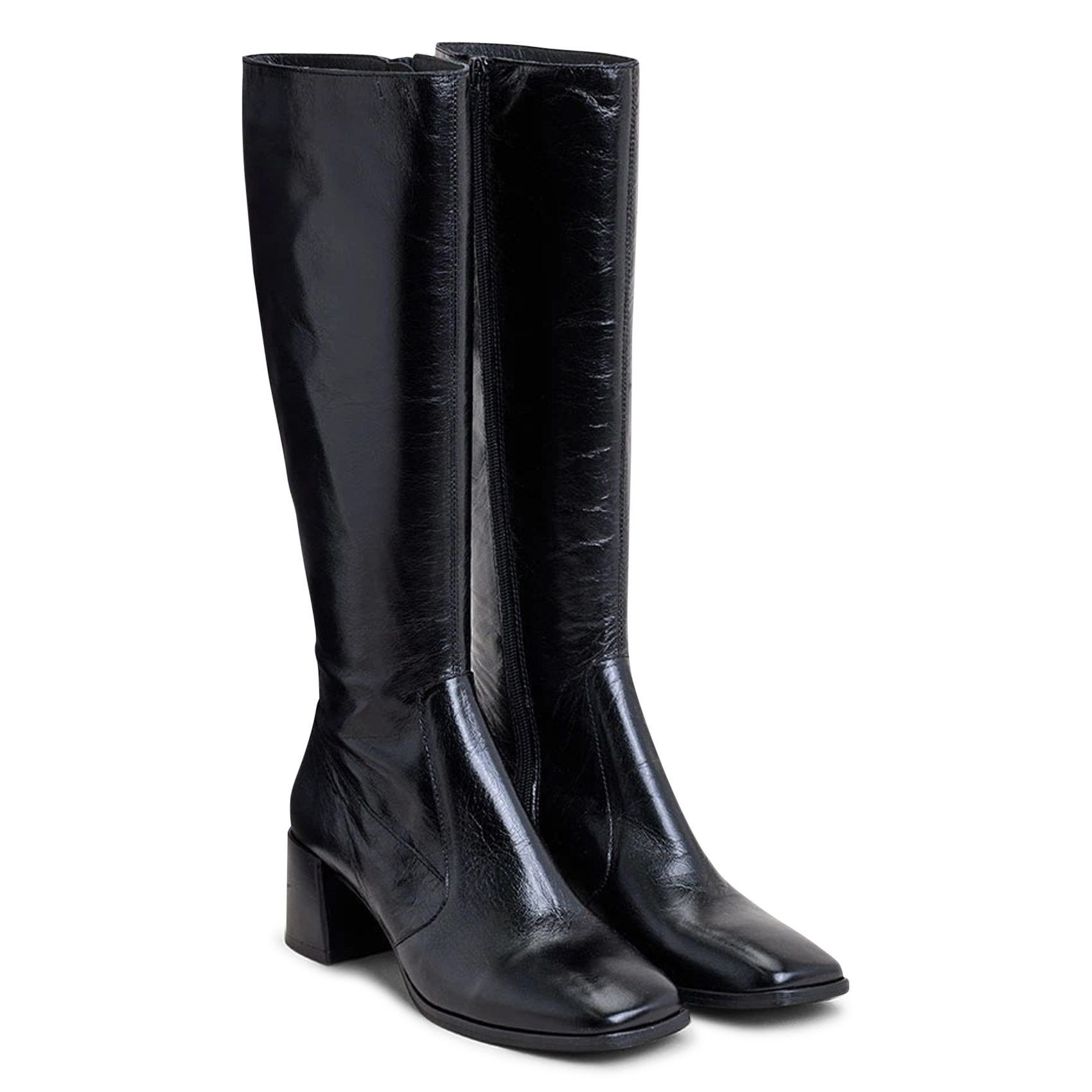 Black distressed leather square-toe boots JONAK Black