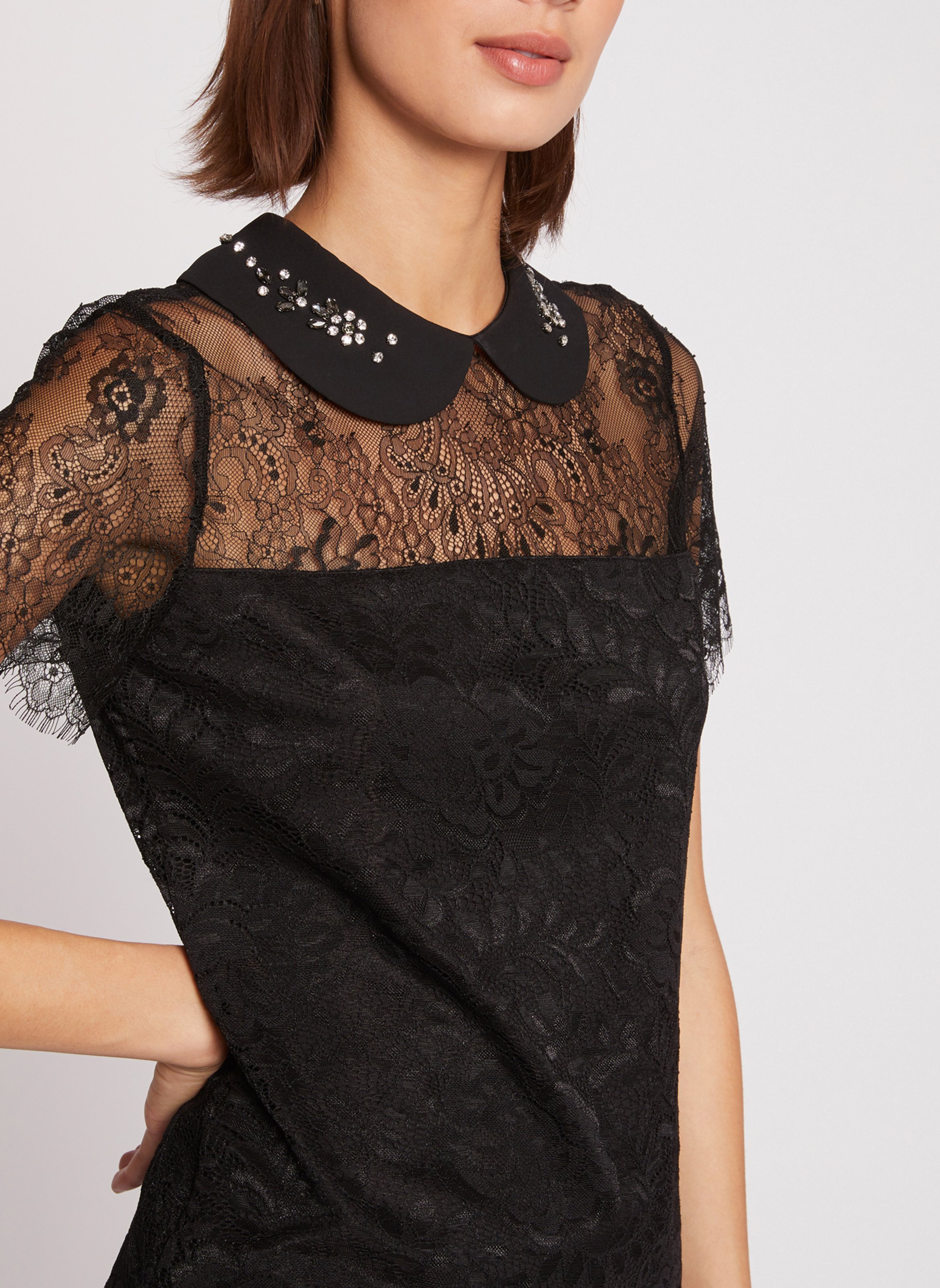 Lace top with Peter Pan collar MORGAN Black
