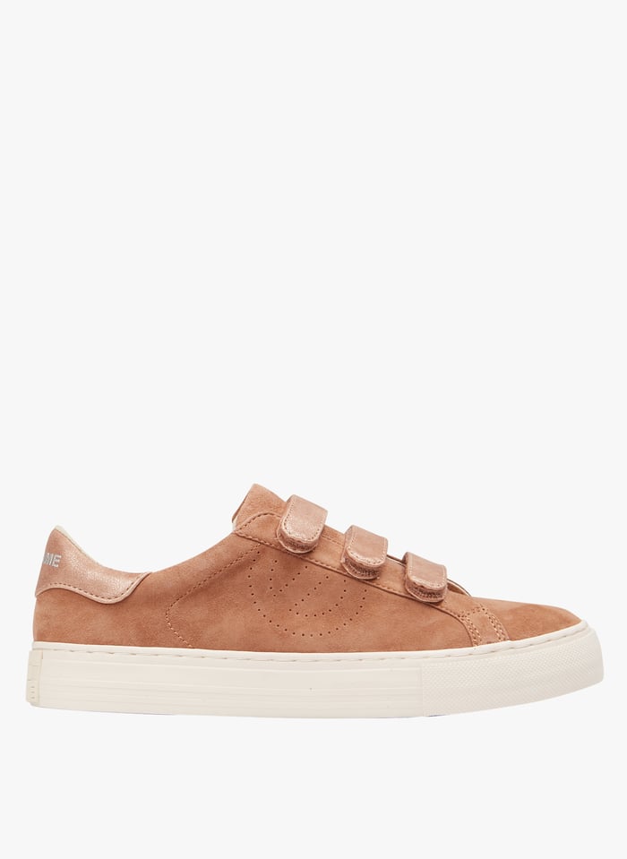 Brown Mixed leather low top scratch sneakers