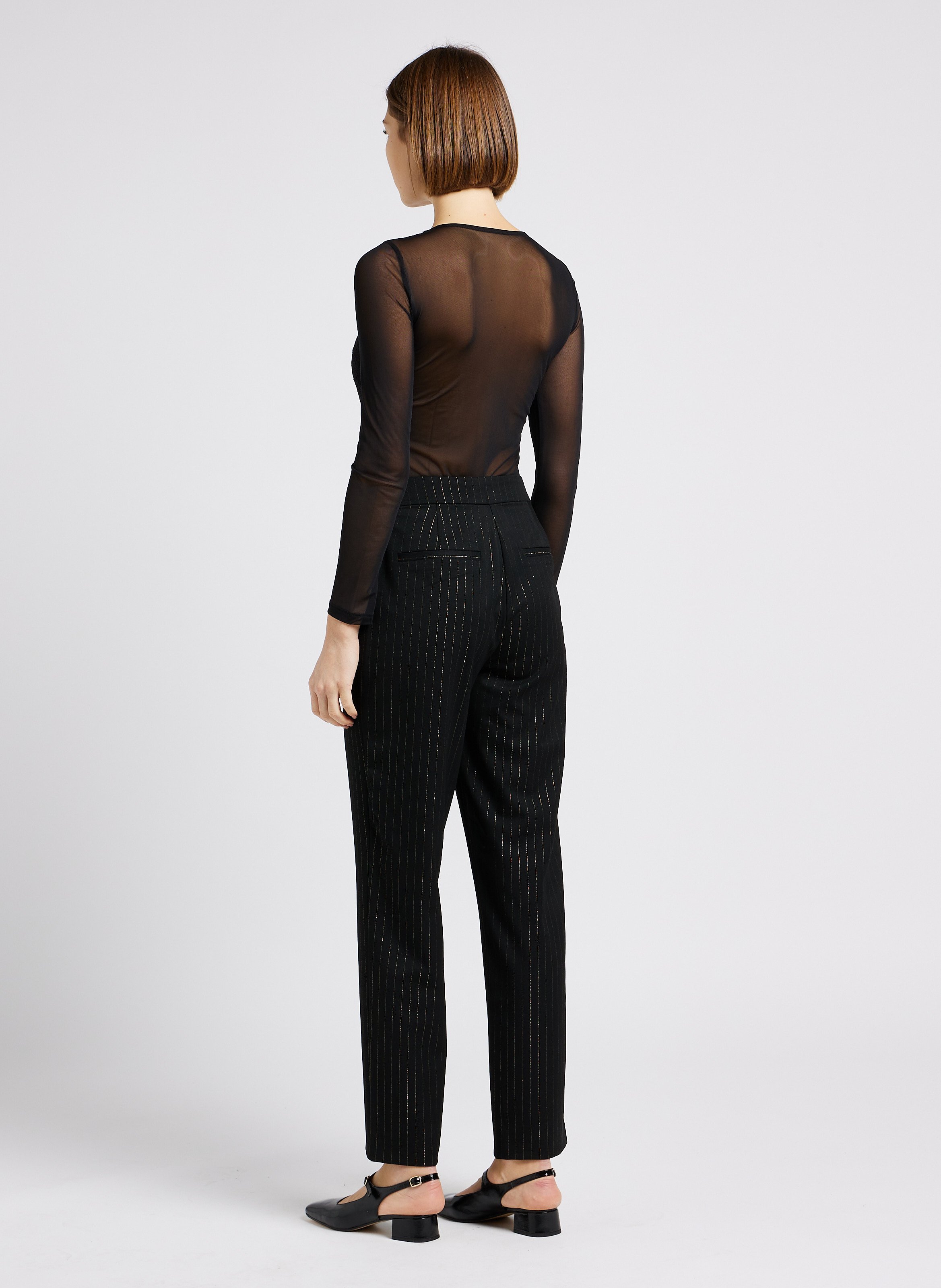 Rechte, gestreepte bandplooibroek VILA Zwart