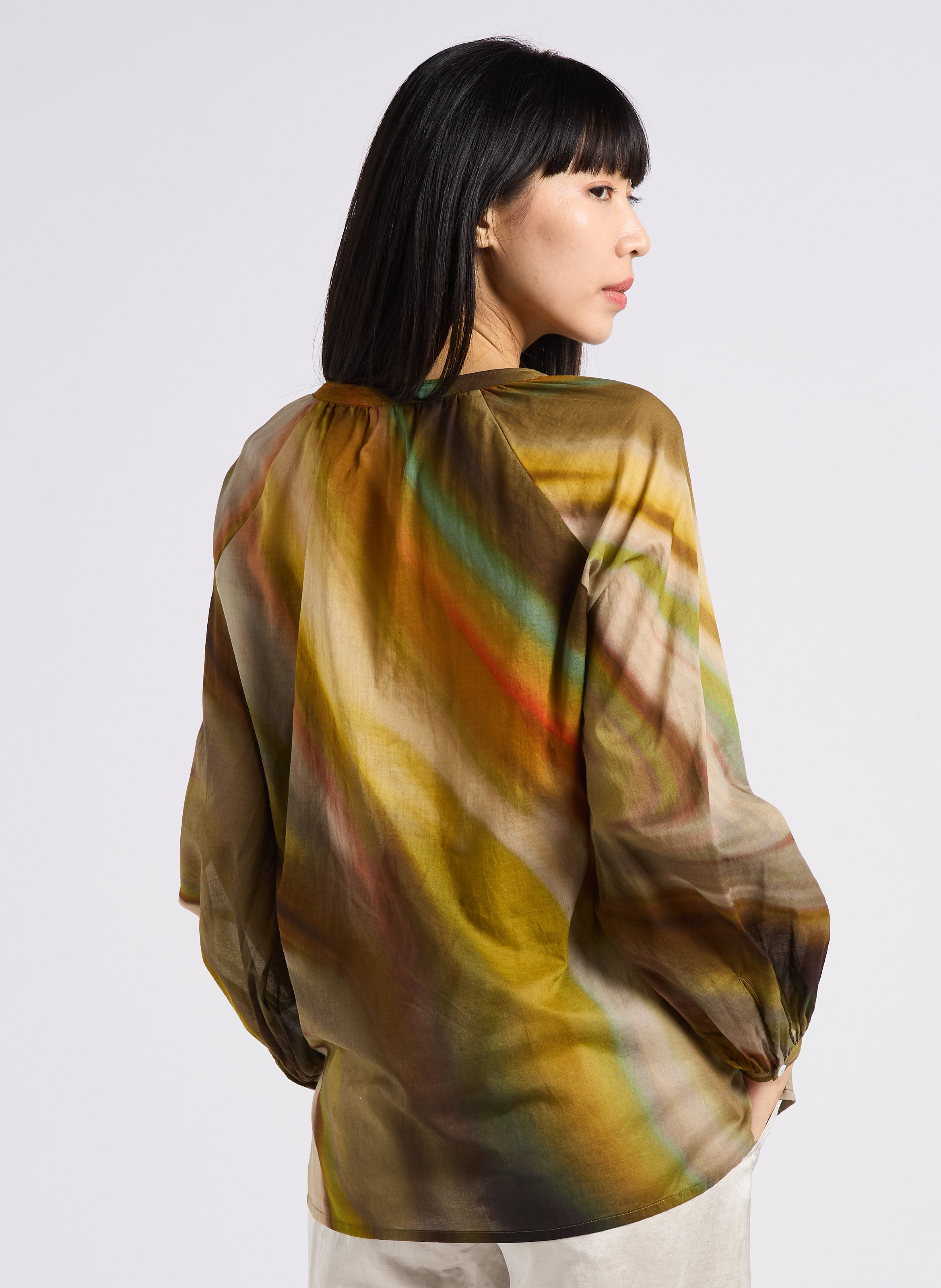 Cotton voile top with Tunisian collar DIEGA Multicolored