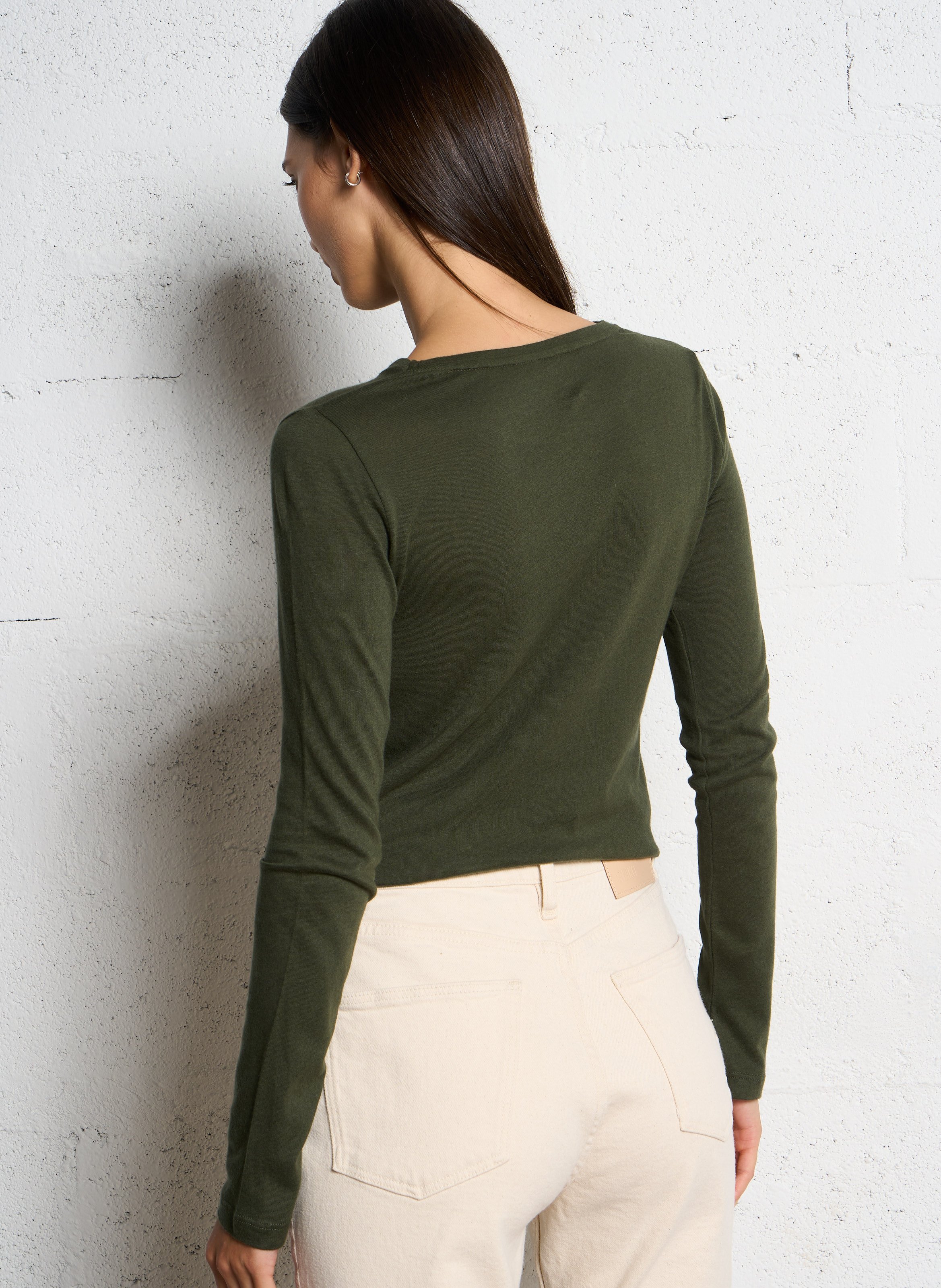 Tee-shirt col rond en coton et cachemire mélangé MAJESTIC FILATURES Vert