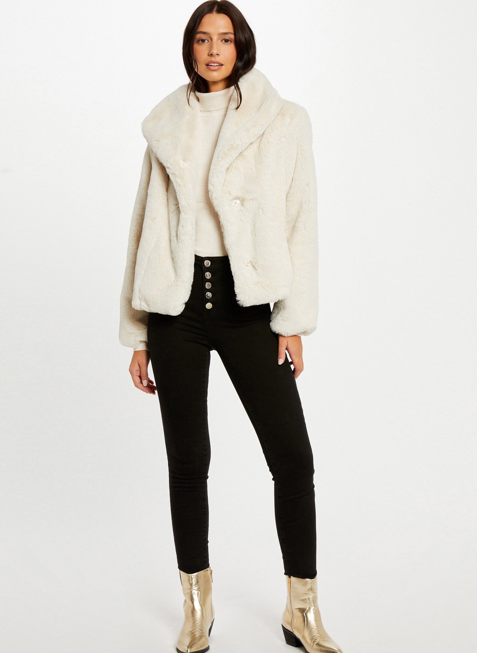 Short faux fur coat MORGAN Beige