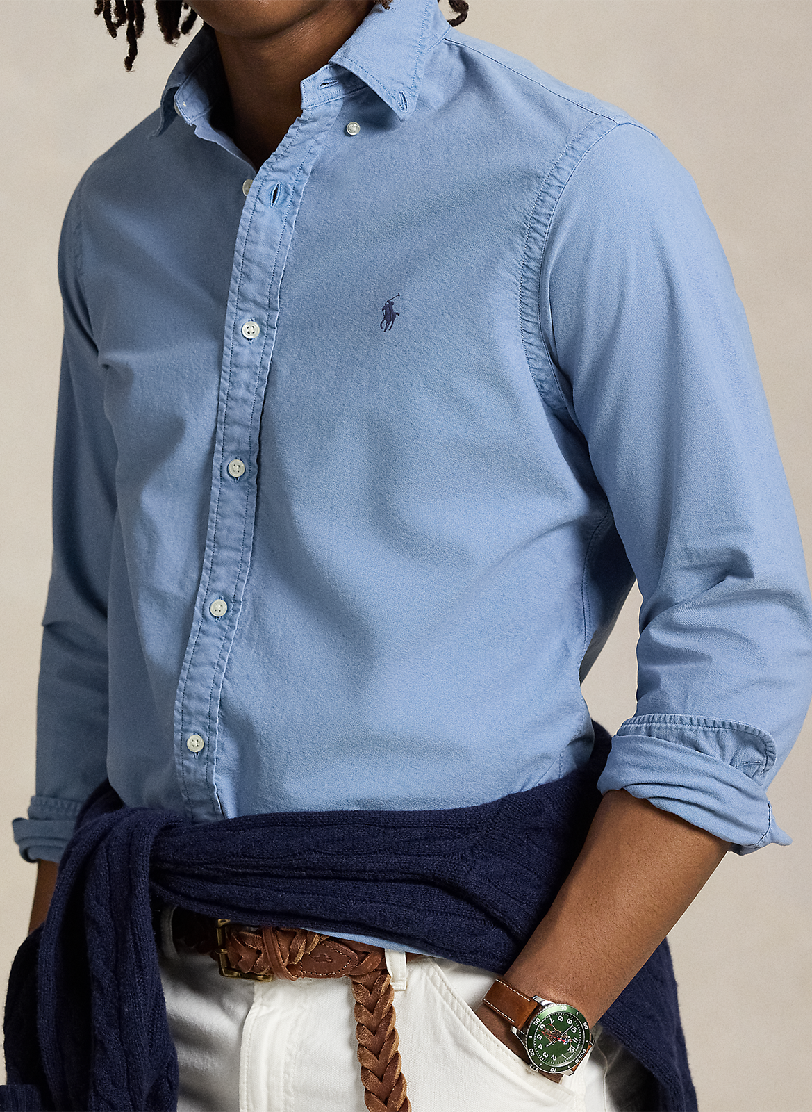 Baumwollhemd mit geknöpftem Kragen, Slim Fit POLO RALPH LAUREN Blau