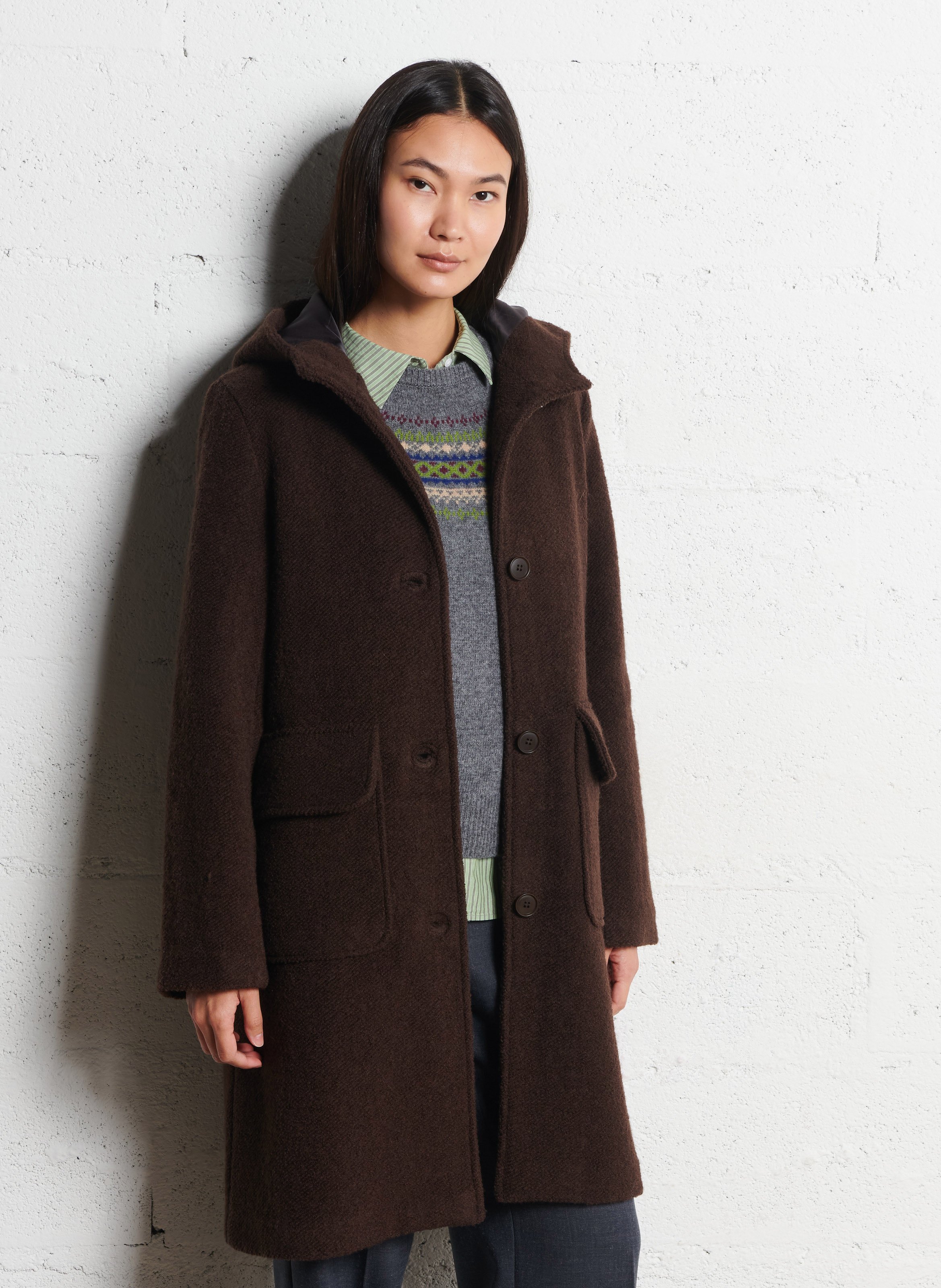 Manteau droit à capuche NICE THINGS Marron